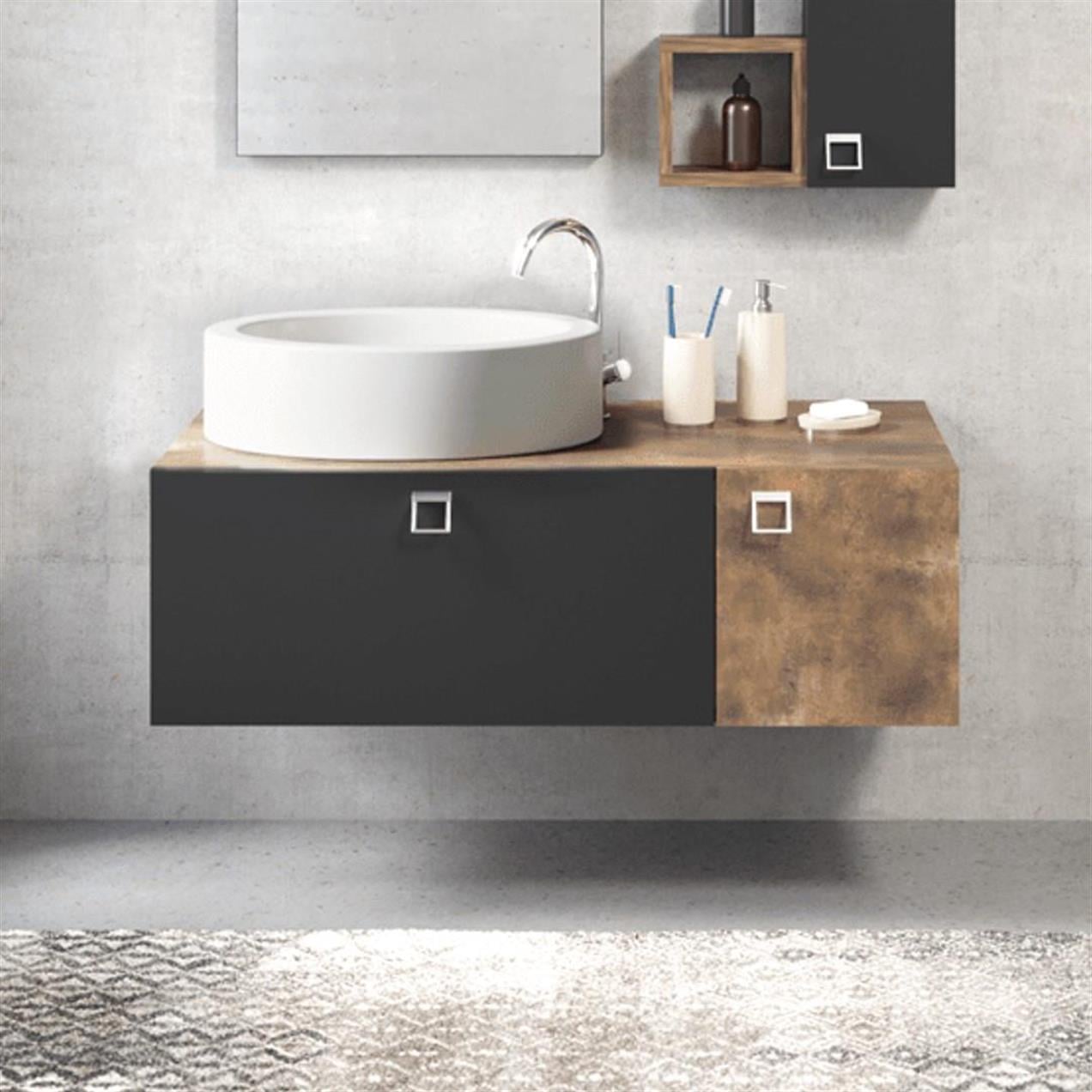Denko Oris 100cm MDF Bronz Banyo Dolabı Alt Modül, Seramik Lavabo