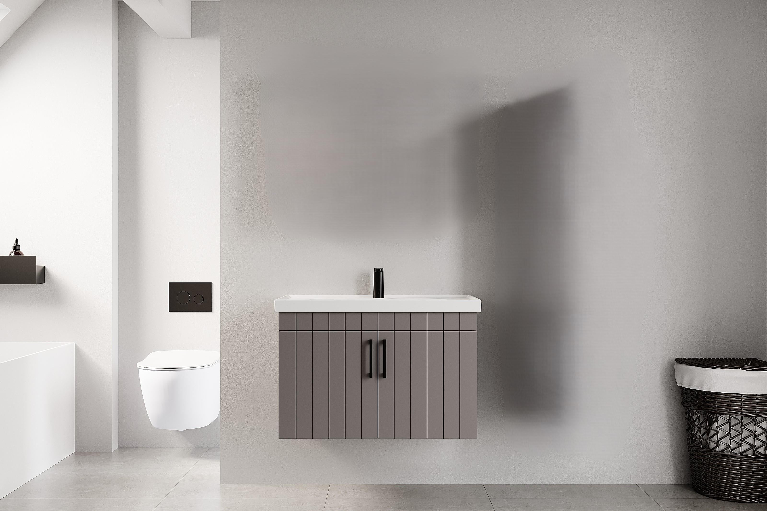 Denko Paris 80 cm Kül Gri Banyo Dolabı (Alt Modül Lavabo)