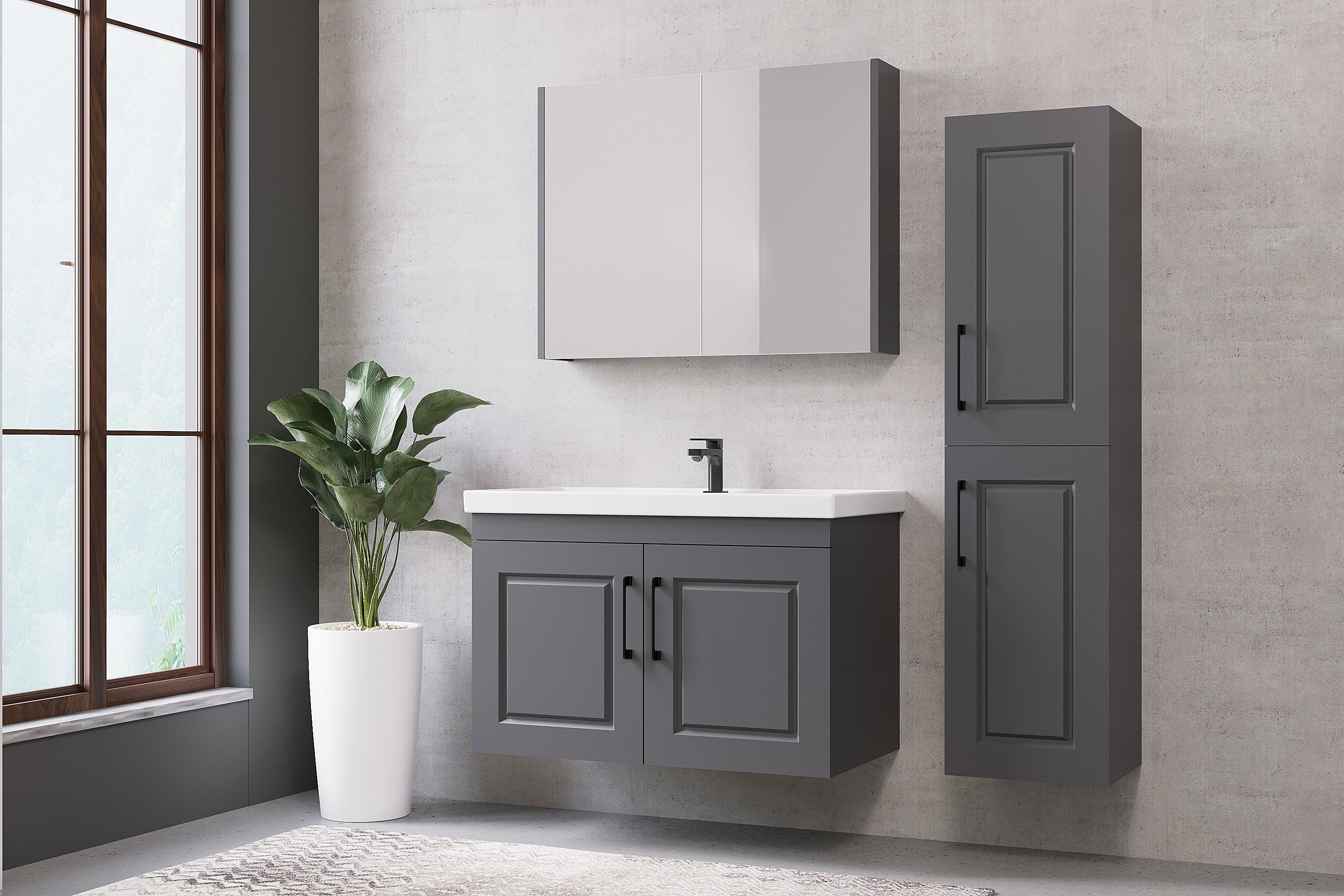 Denko Royal 90 cm Antrasit Gri Banyo Dolabı Takımı ve Boy Dolabı
