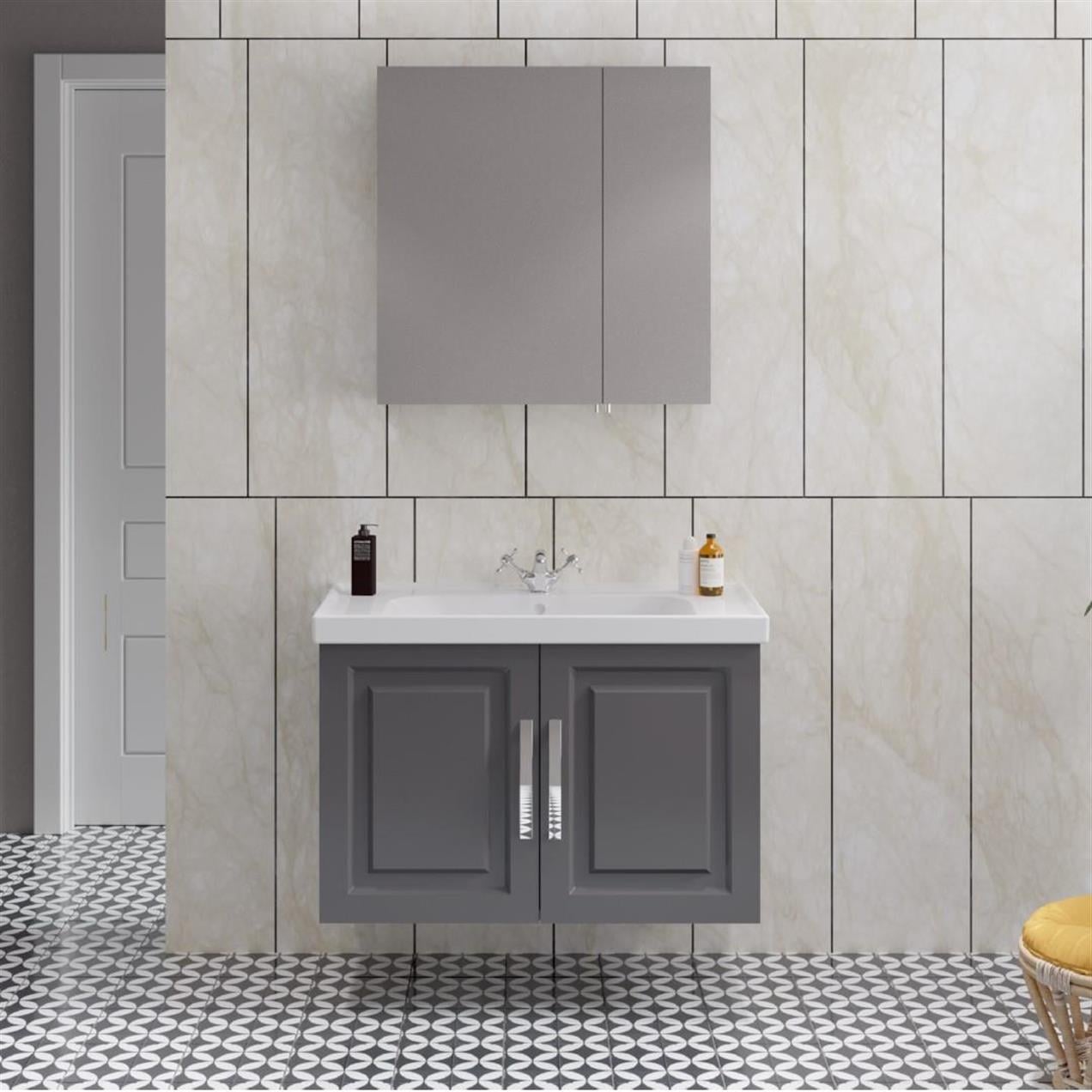 Denko Royal 90 cm MDF Albatros Gri Banyo Dolabı Takımı