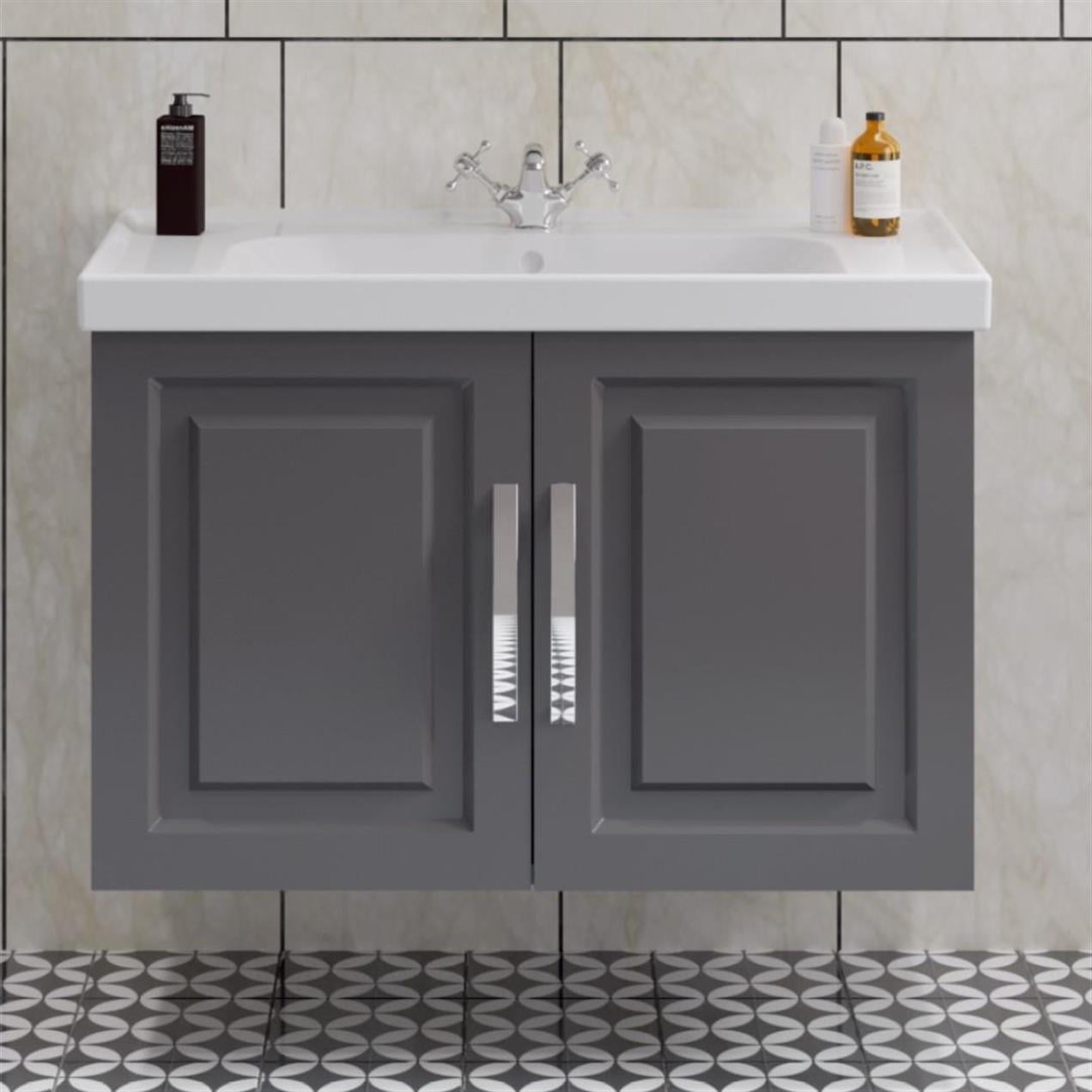 Denko Royal 90cm MDF Albatros Gri Banyo Dolabı Alt Modül, Lavabo
