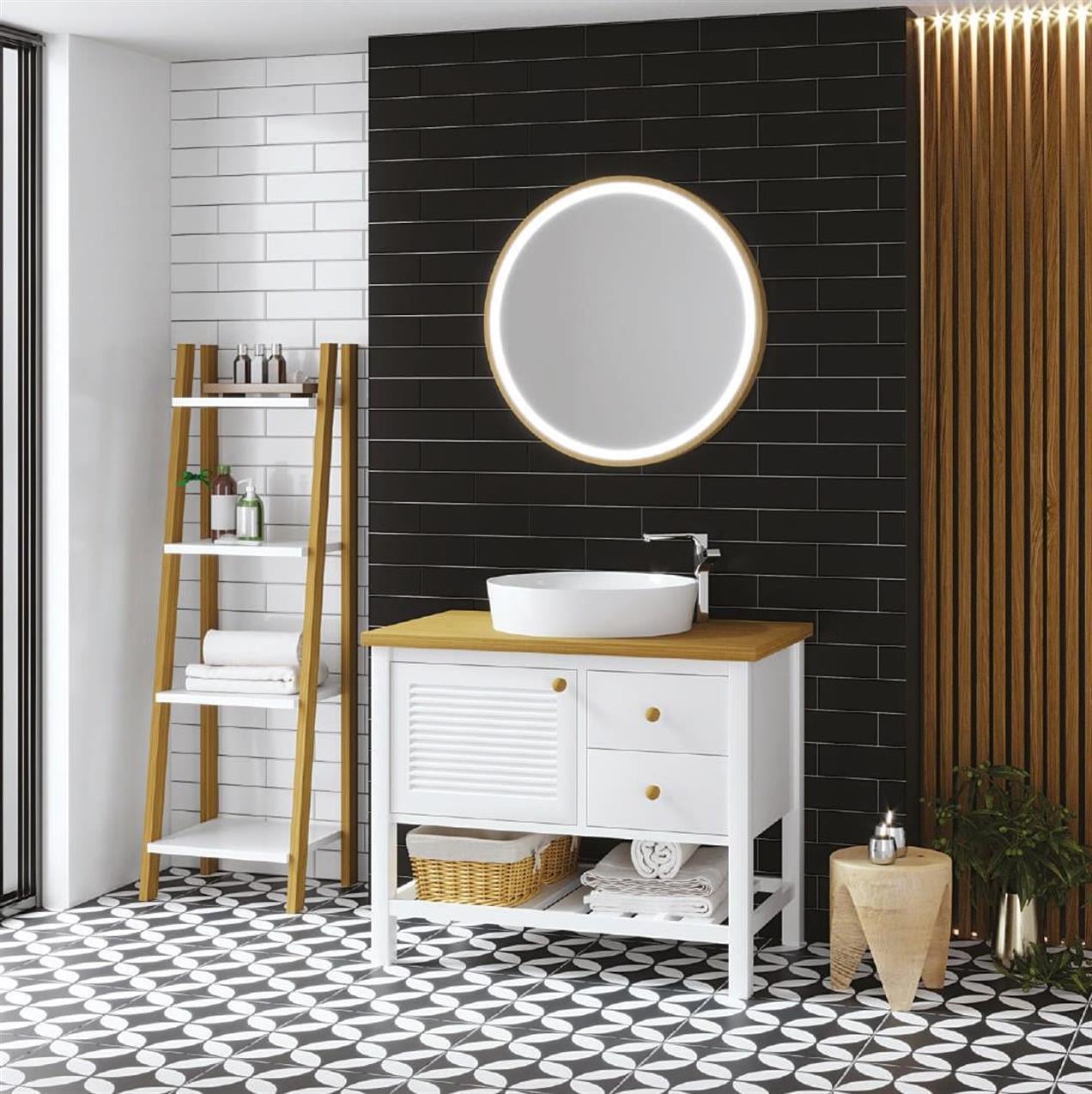 Denko Smarto 95 cm MDF Beyaz Banyo Dolabı Takımı ve Boy Dolabı