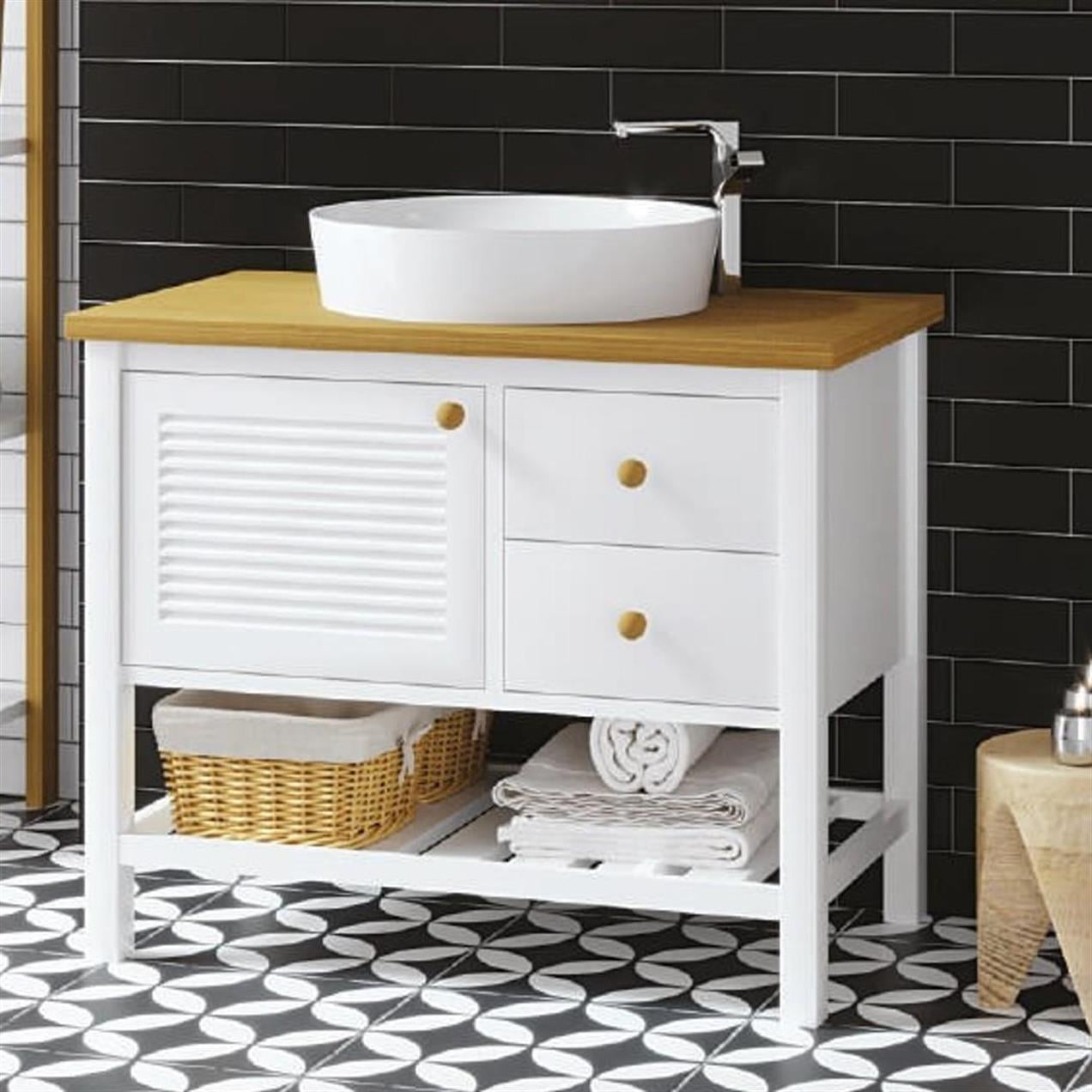 Denko Smarto 95 cm MDF Beyaz Banyo Dolabı Alt Modül ve Lavabo