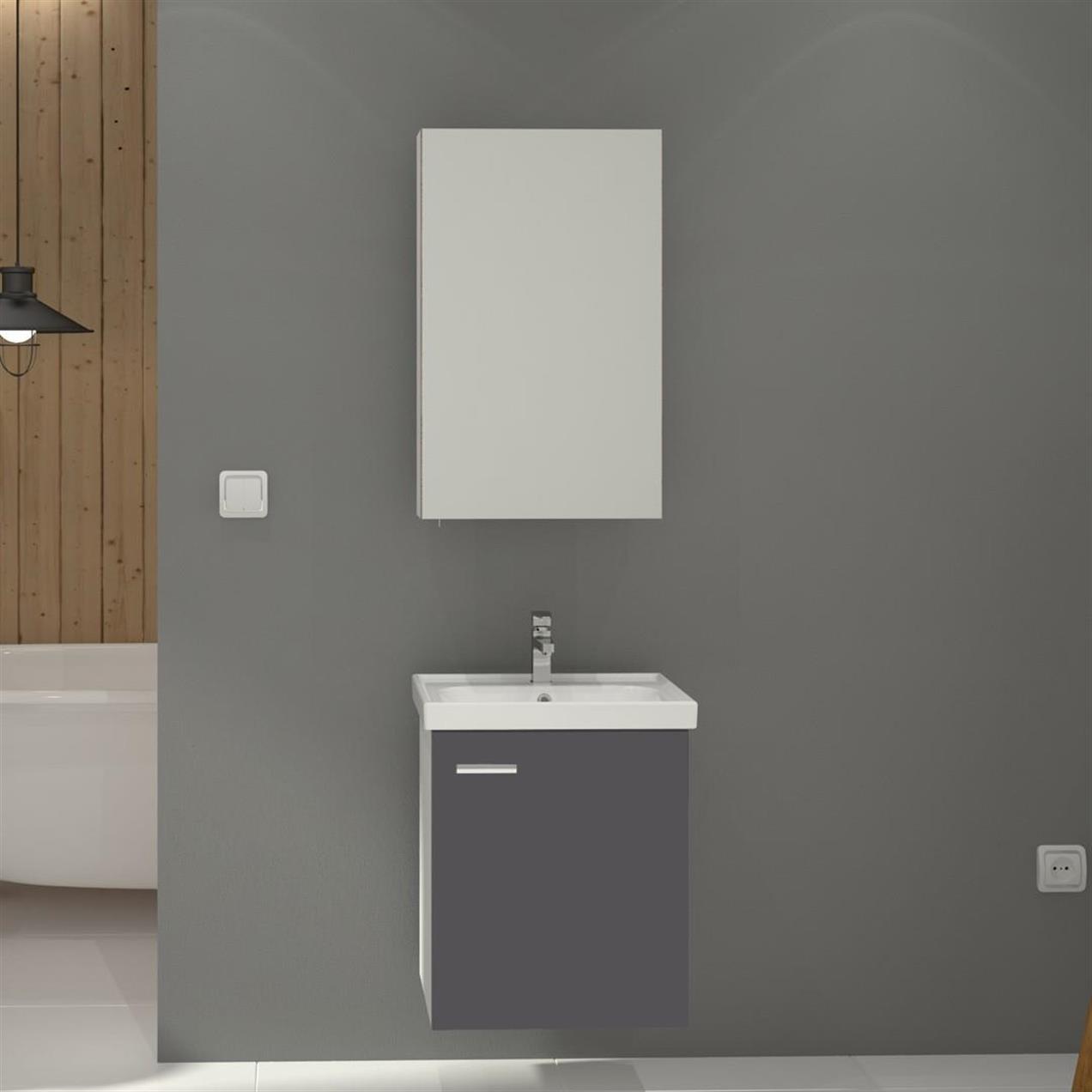 Denko Terra 50 cm Antrasit Gri MDF Banyo Dolabı Takımı