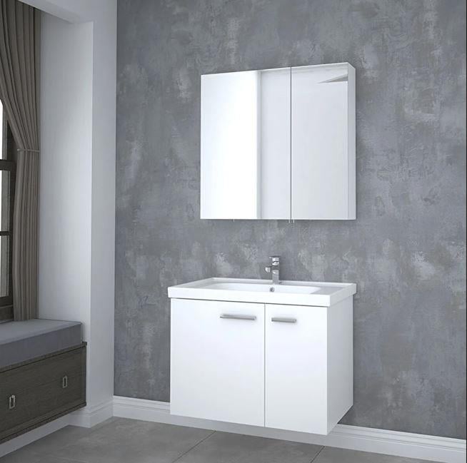 Denko Terra 80 cm Beyaz Banyo Dolabı Takımı