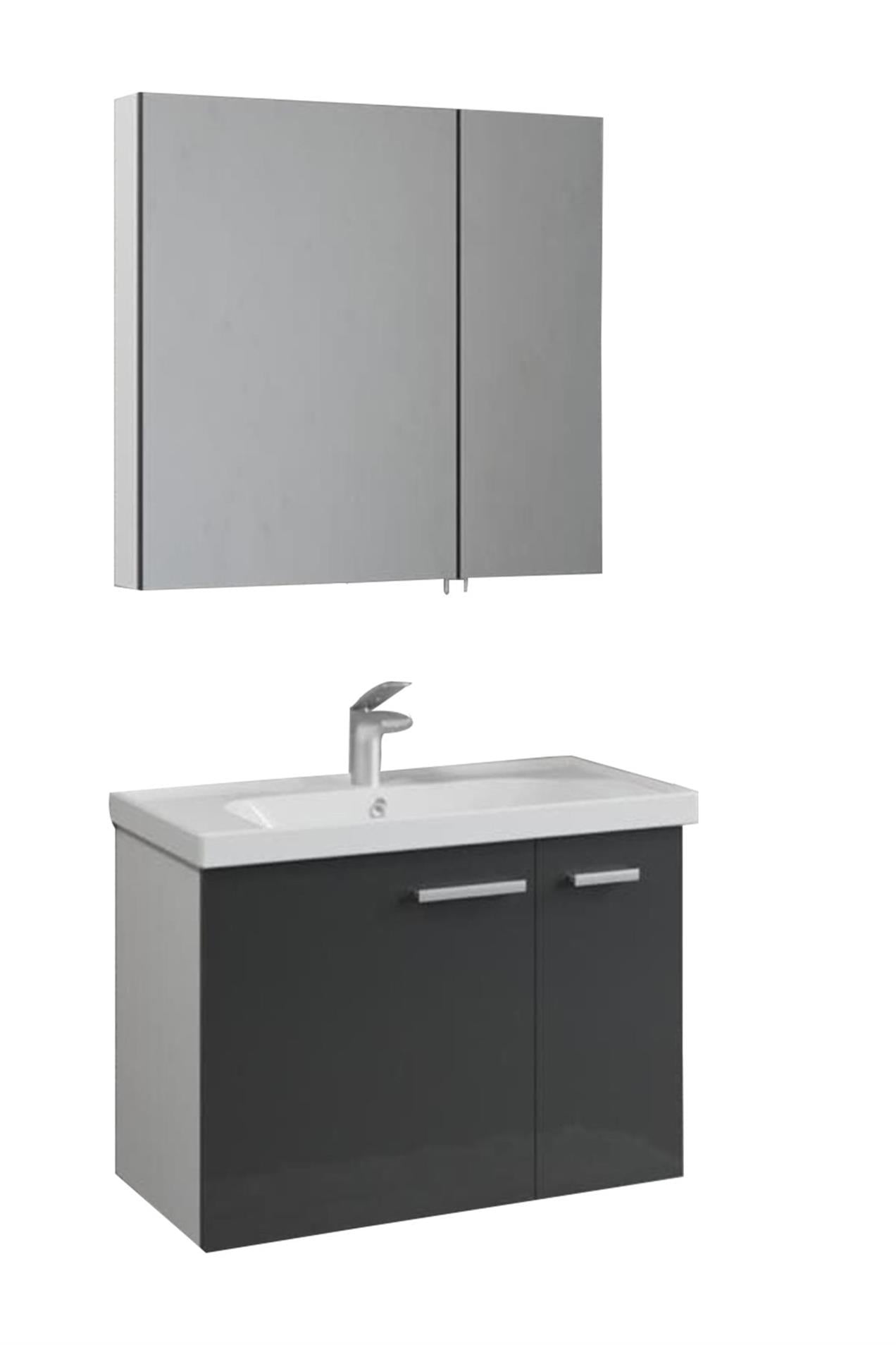 Denko Terra 80 cm MDF Antrasit Gri Banyo Dolabı Takımı