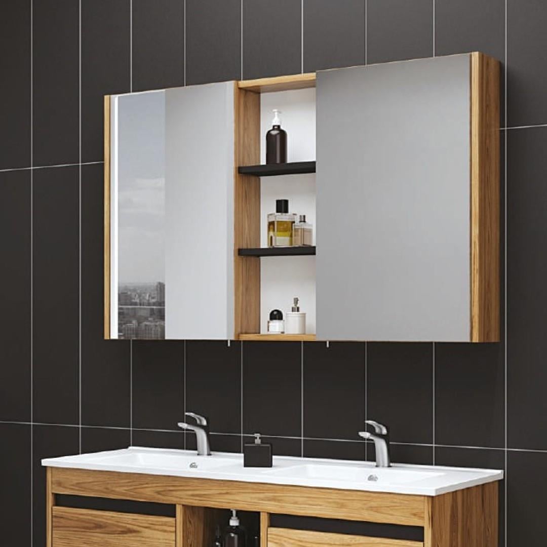 Denko Twin 120 cm MDF UD Banyo Dolabı Aynalı Üst Modülü