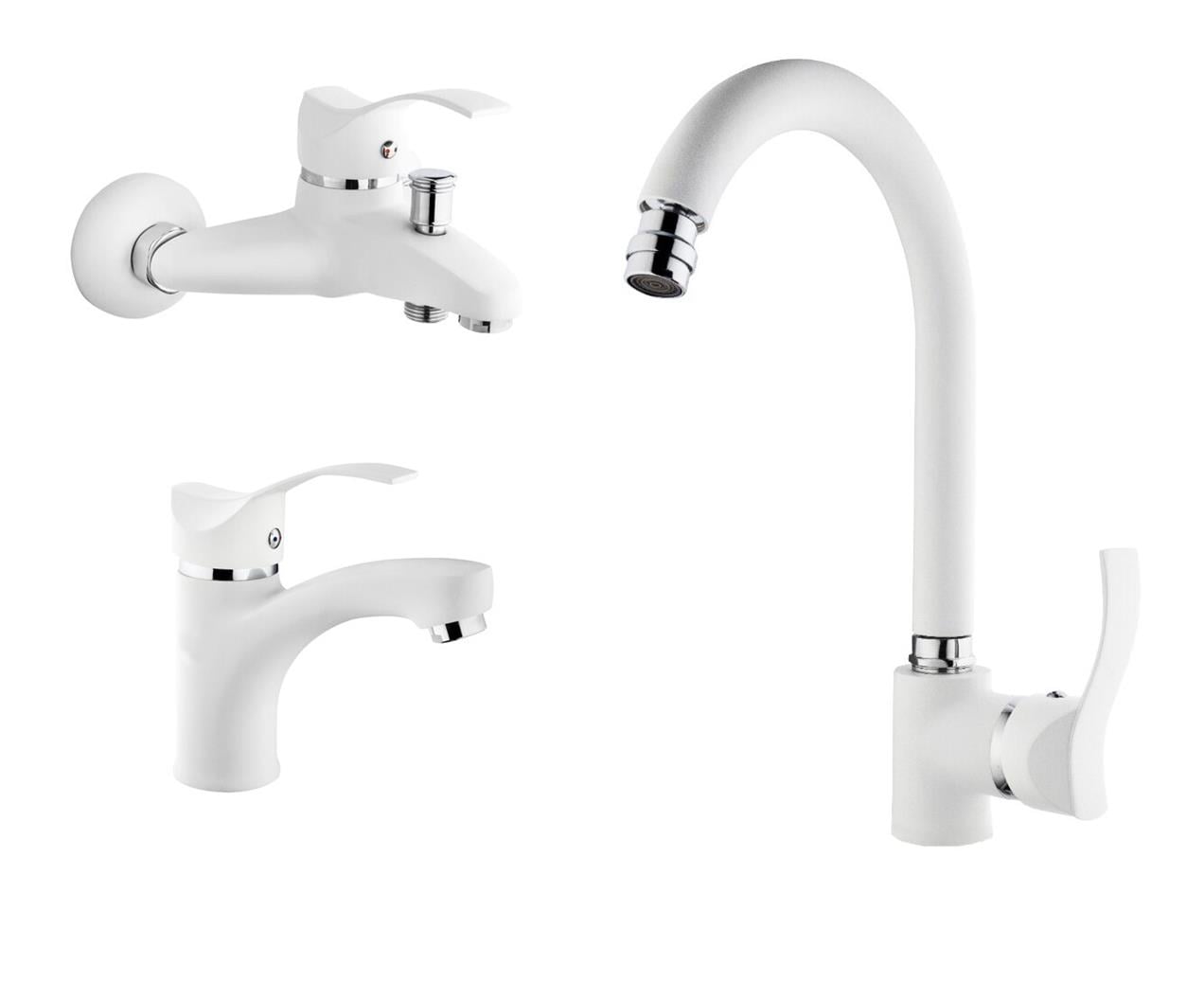 Gms Akdeniz Beyaz Krom Lavabo, Banyo, Eviye Batarya Set