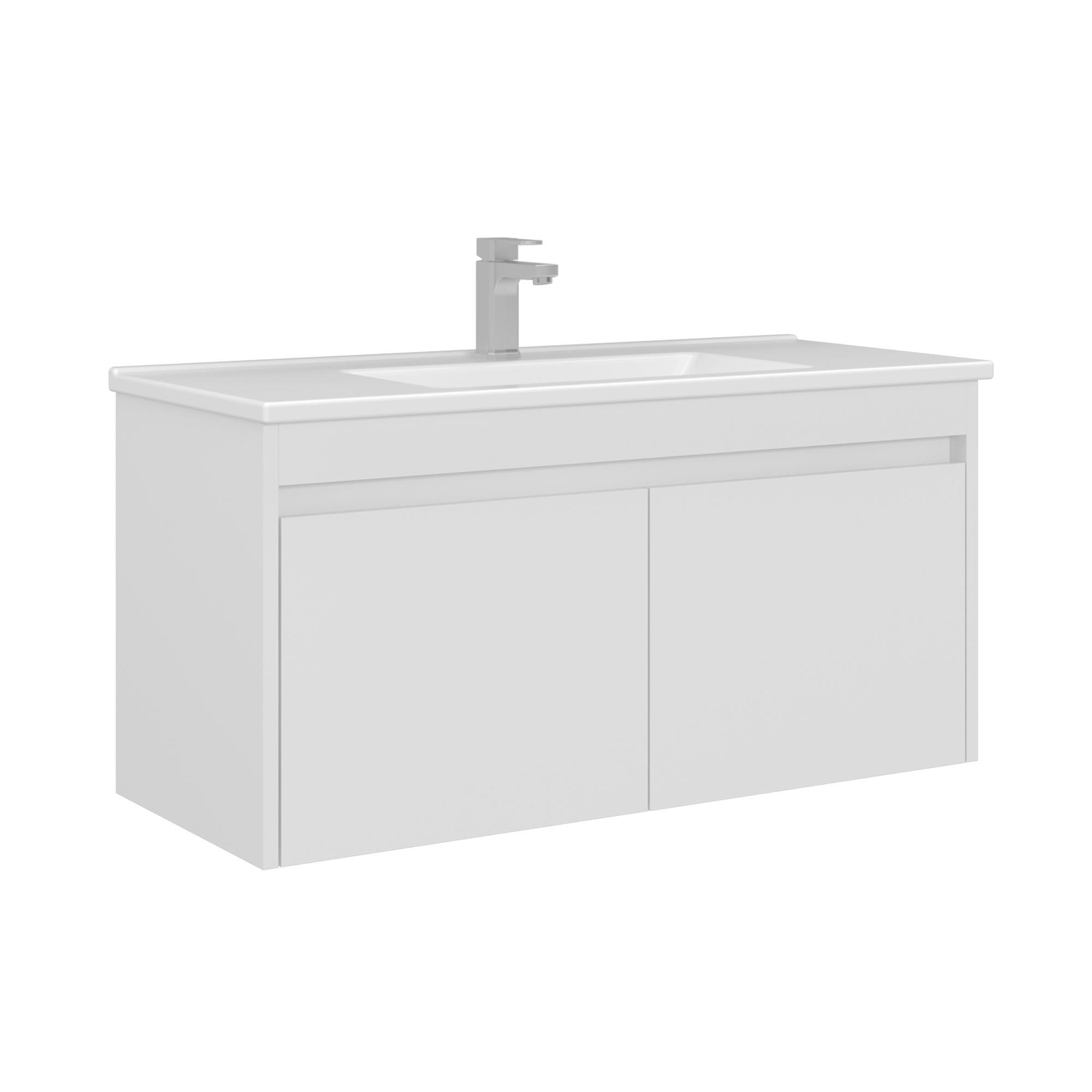 Orka Arno 100 cm Parlak Beyaz Kapaklı Banyo Dolabı Alt Modül Lavabo