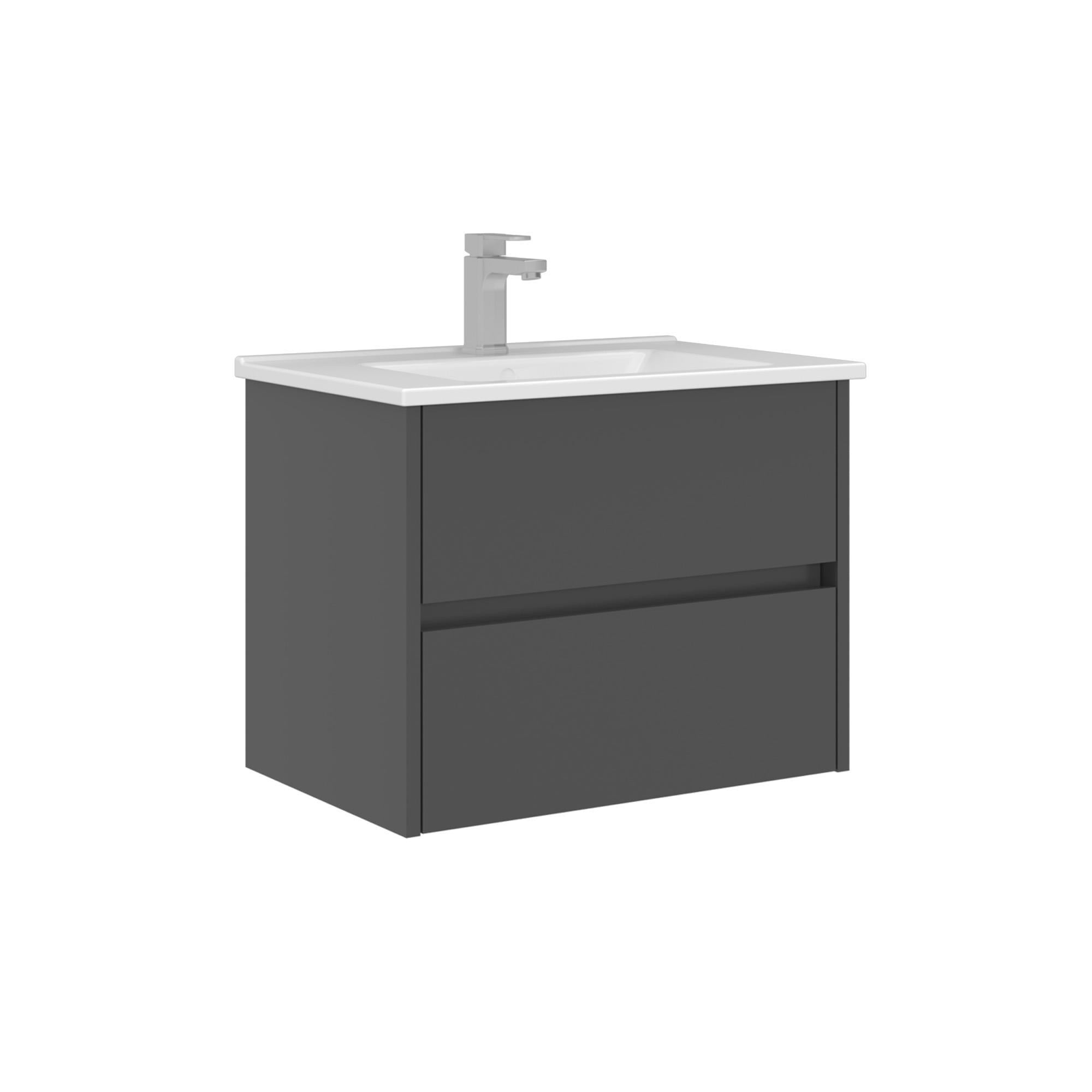 Orka Arno 65 cm Parlak Antrasit Çekmeceli Banyo Dolabı Alt Modül Lavabo
