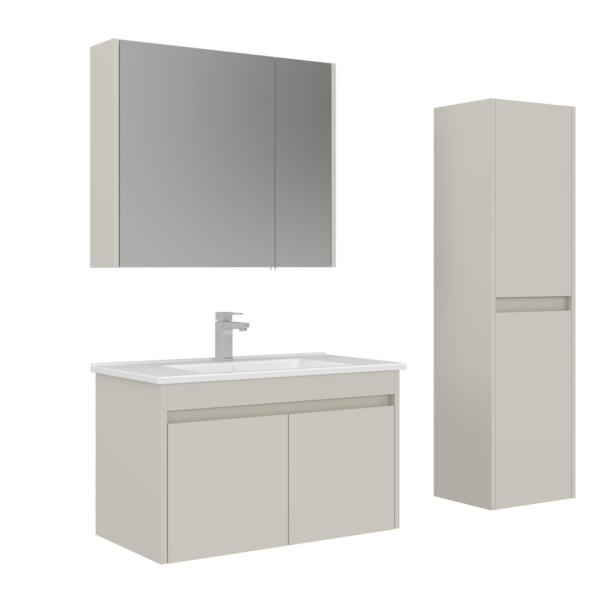 Orka Arno 85 cm Parlak Kaşmir Kapaklı Banyo Dolabı Takımı ve Boy Dolabı