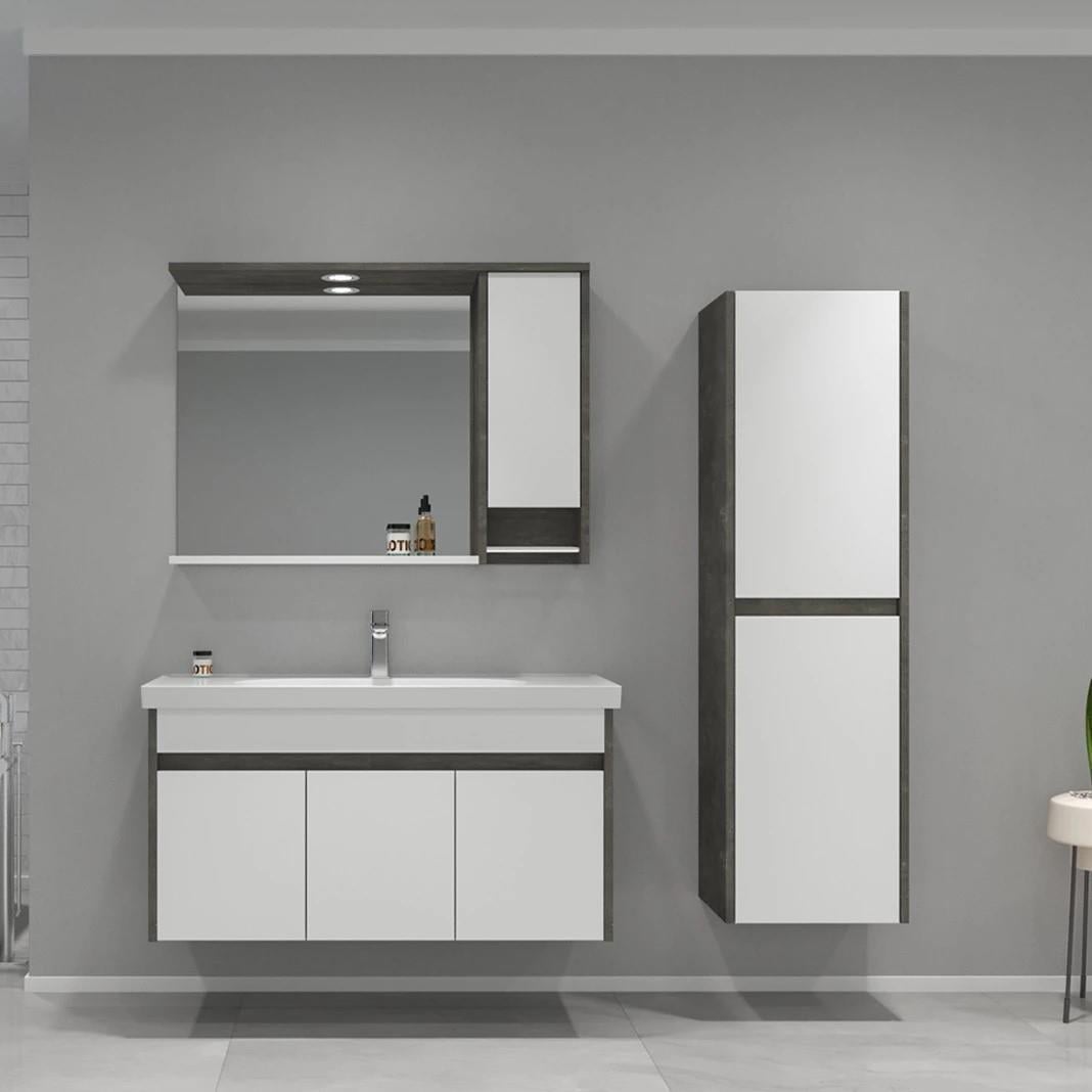 Orka Aydos 100 cm Retro Gümüş/Beyaz Banyo Dolabı Takımı ve Boy Dolabı