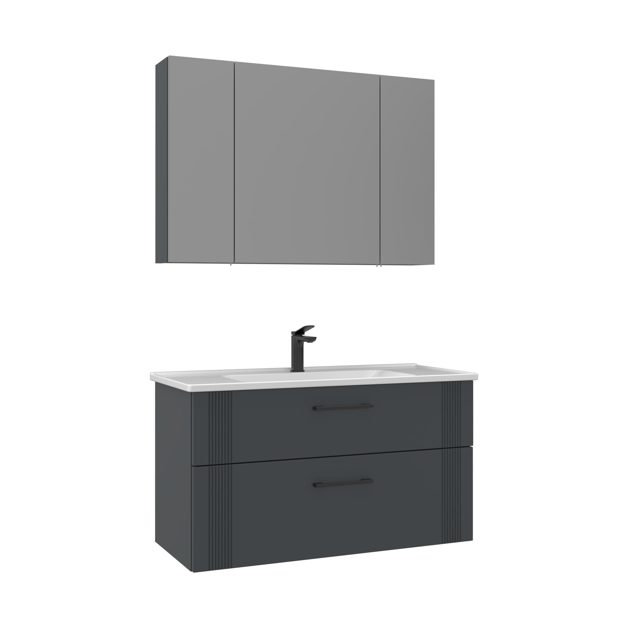 Orka Bari 100 cm Mat Antrasit Banyo Dolabı Takımı 