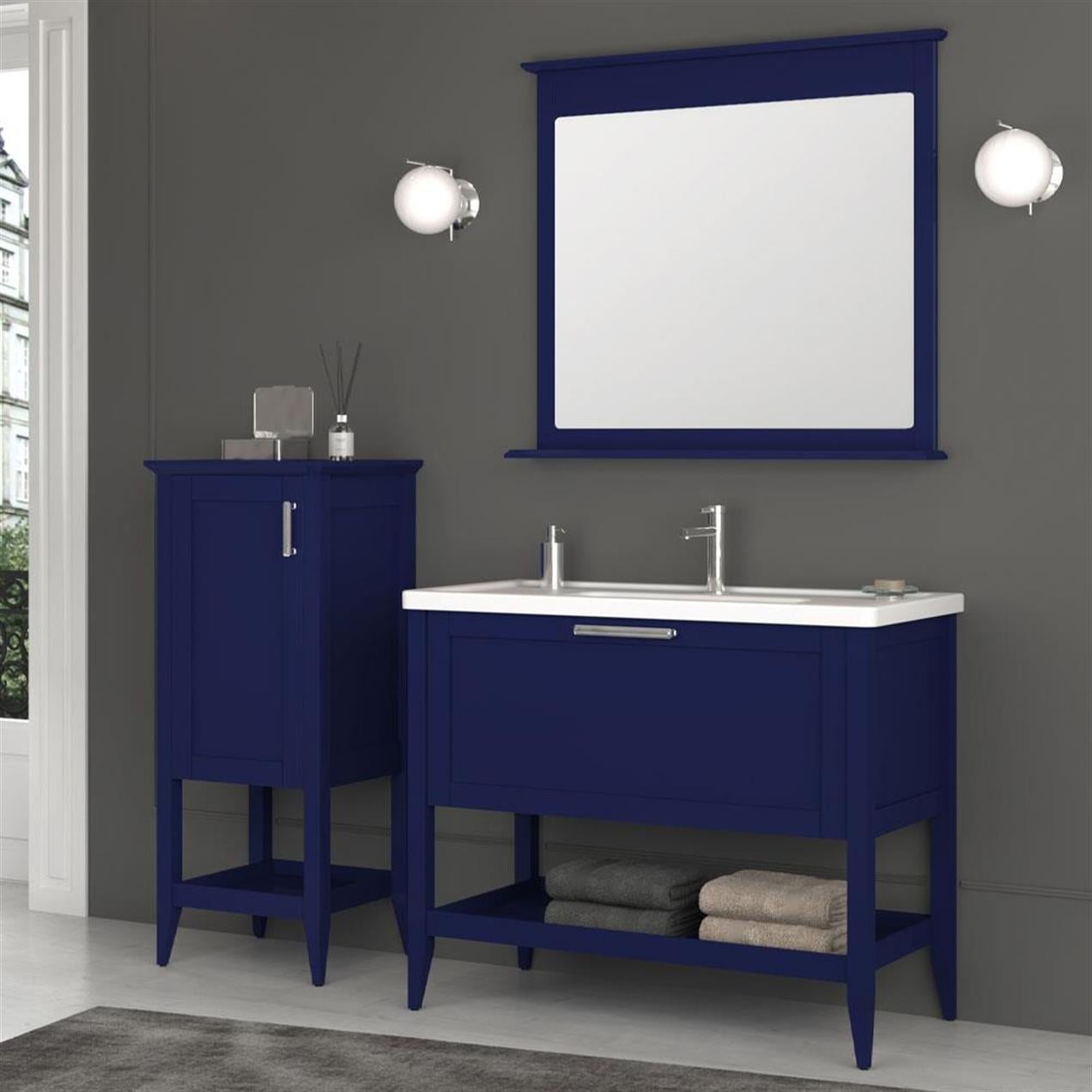 Orka Bastle 105 cm Mat Lacivert Banyo Dolabı ve Boy Dolabı Takımı