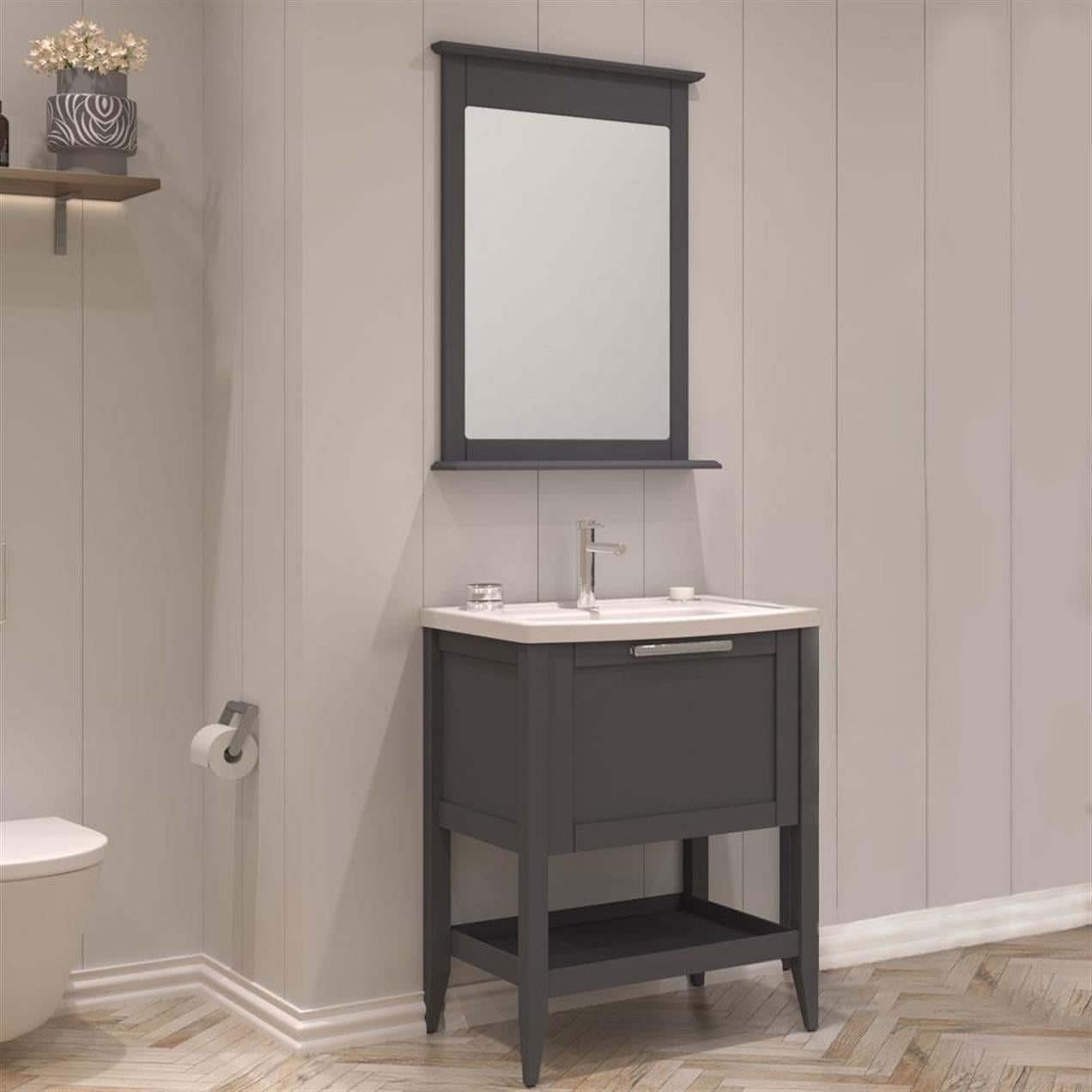 Orka Bastle 65 cm MDF Mat Antrasit Banyo Dolabı Takımı