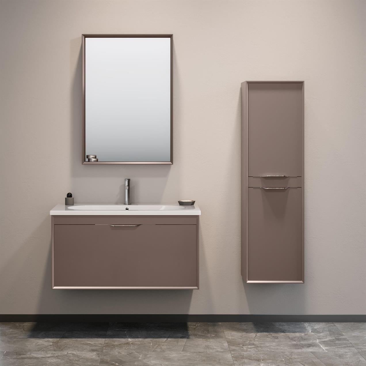 Orka Clay 100 cm MDF Toprak Banyo Dolabı Takımı ve Boy Dolabı