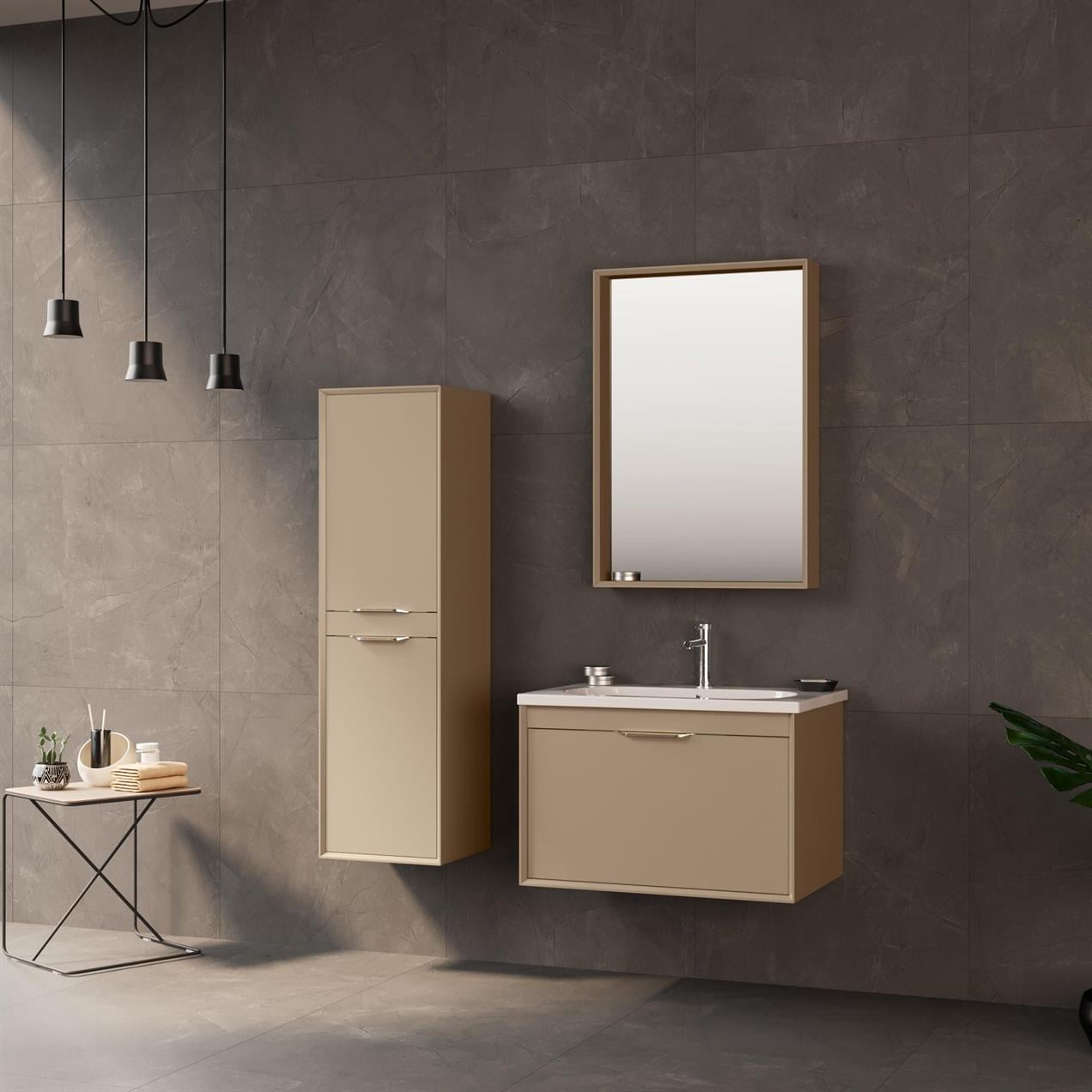 Orka Clay 80 cm MDF Sahra Banyo Dolabı Takımı ve Boy Dolabı