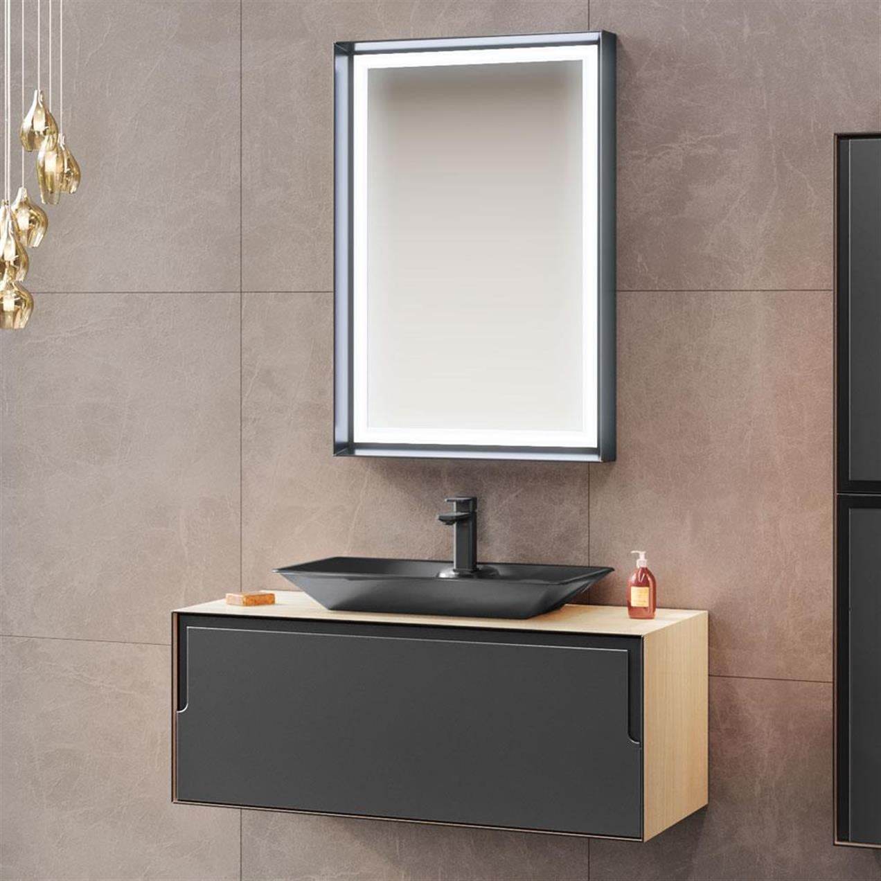 Orka Craft 100 cm MDF Meşe-Mat Antrasit Banyo Dolabı Takımı