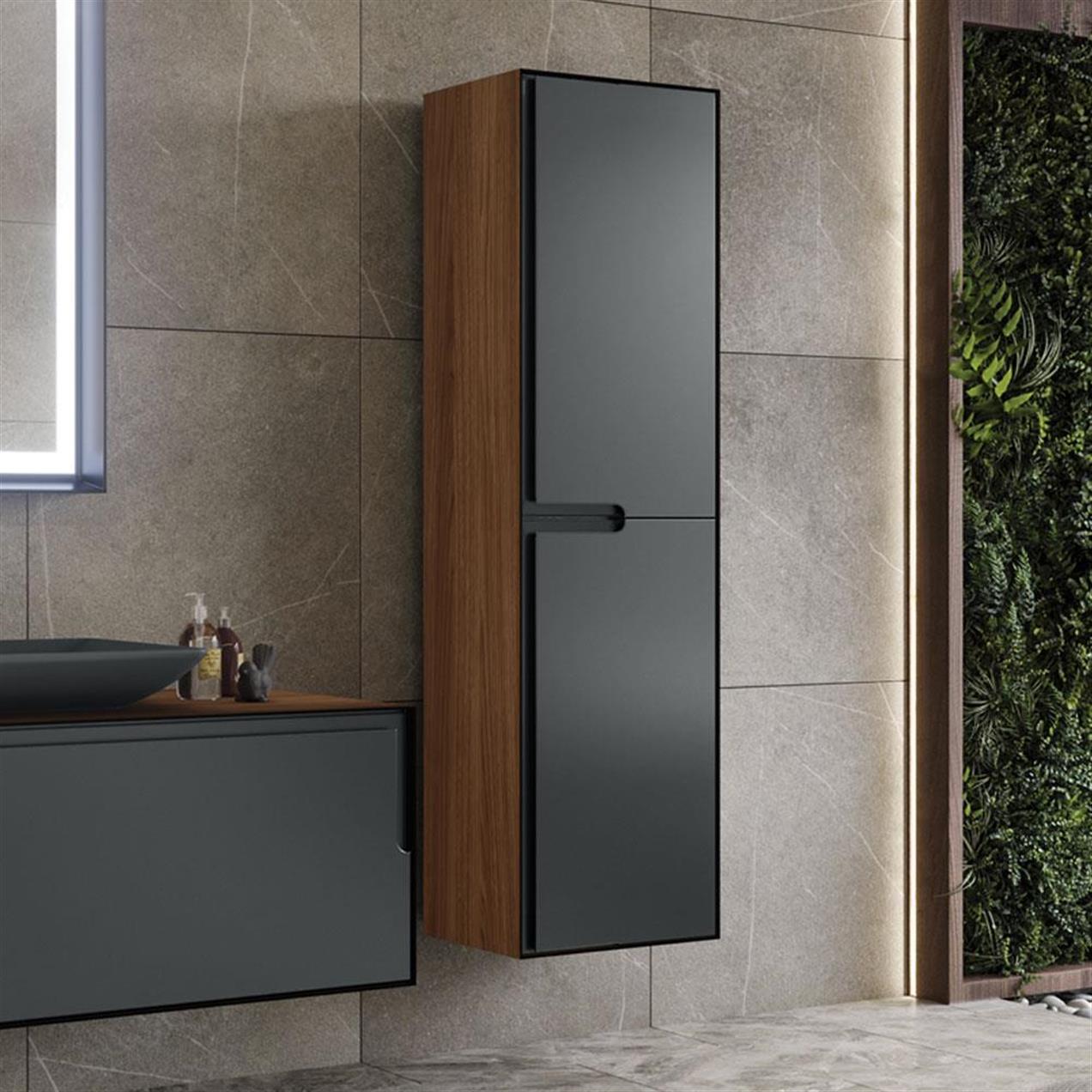 Orka Craft 40 cm MDF Ceviz-Mat Antrasit Banyo Boy Dolabı