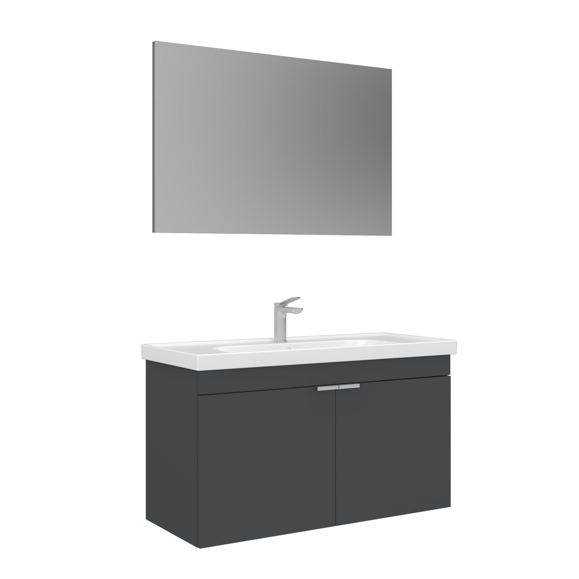 Orka Desna 100 cm Mat Antrasit Düz Aynalı Banyo Dolabı Takımı