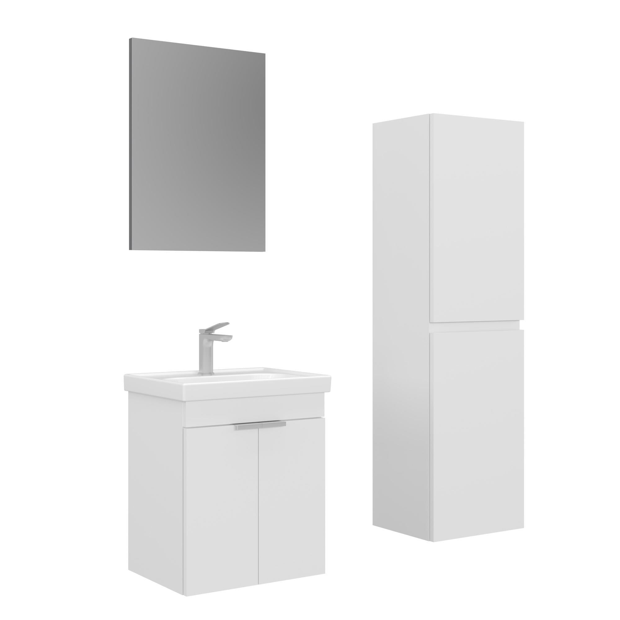 Orka Desna 50 cm Mat Beyaz Düz Aynalı Banyo Dolabı Takımı ve Boy Dolabı