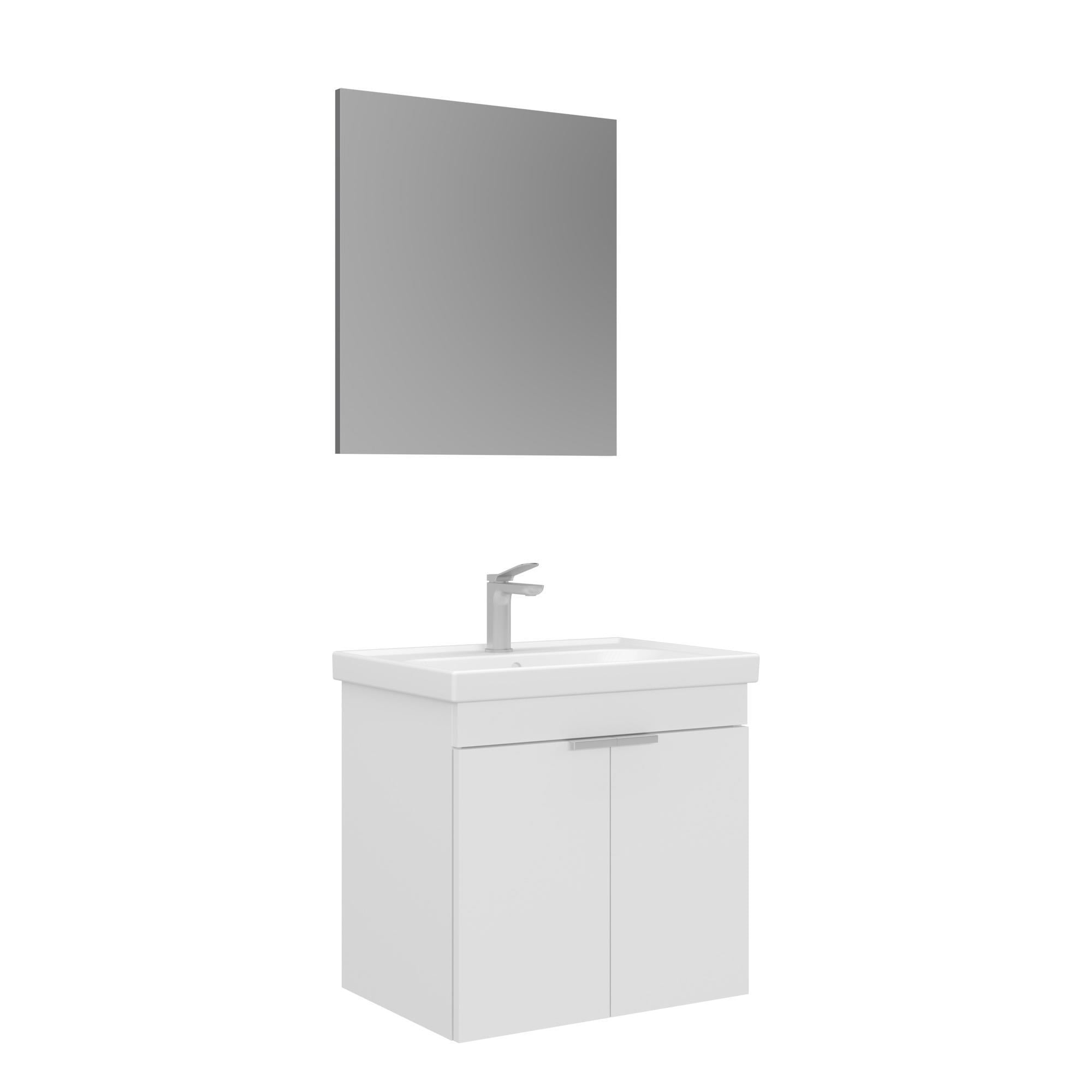 Orka Desna 60 cm Mat Beyaz Düz Aynalı Banyo Dolabı Takımı