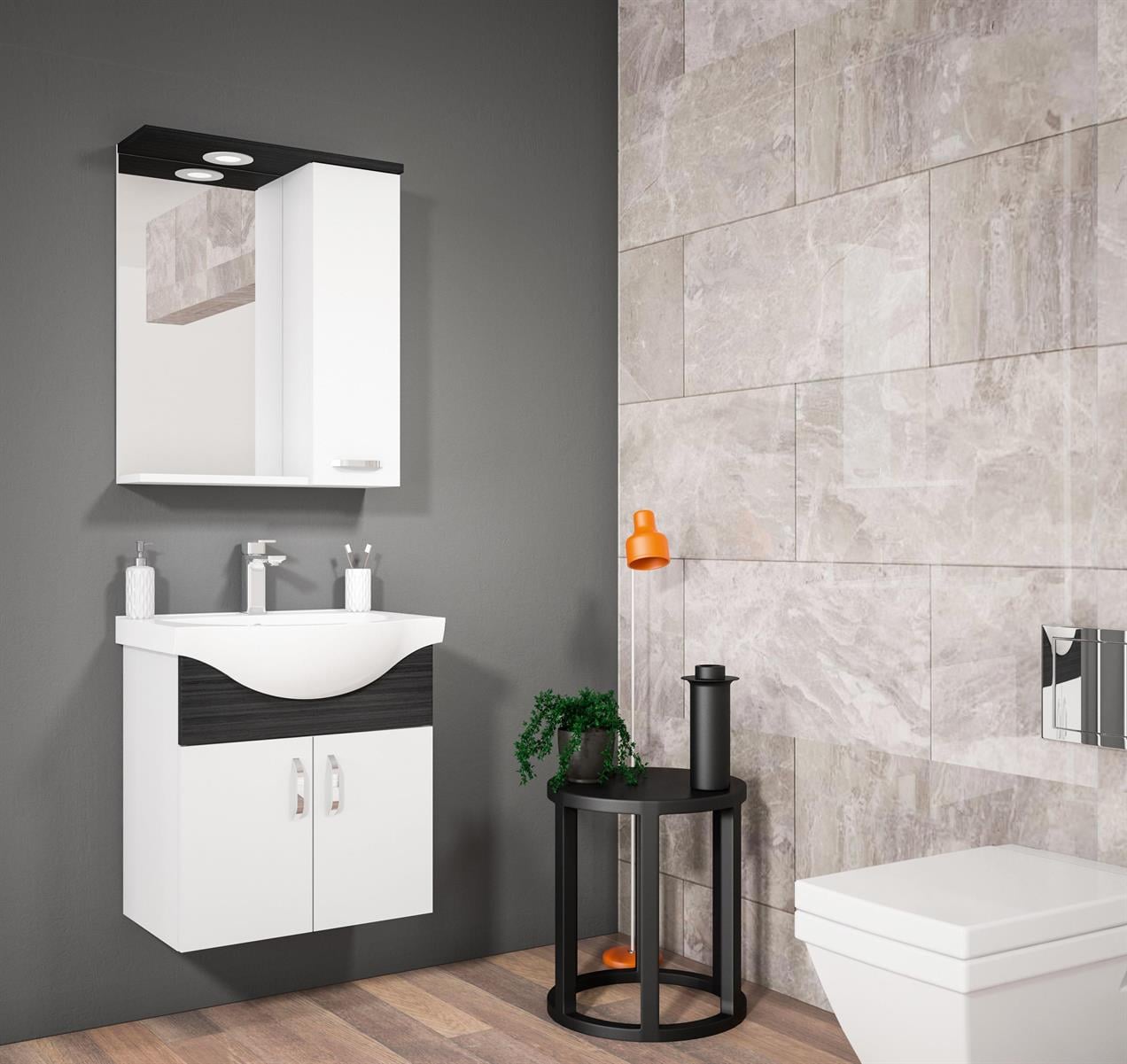 Orka Duru 65 cm Asma MDF Freze Siyah Banyo Dolabı Takımı