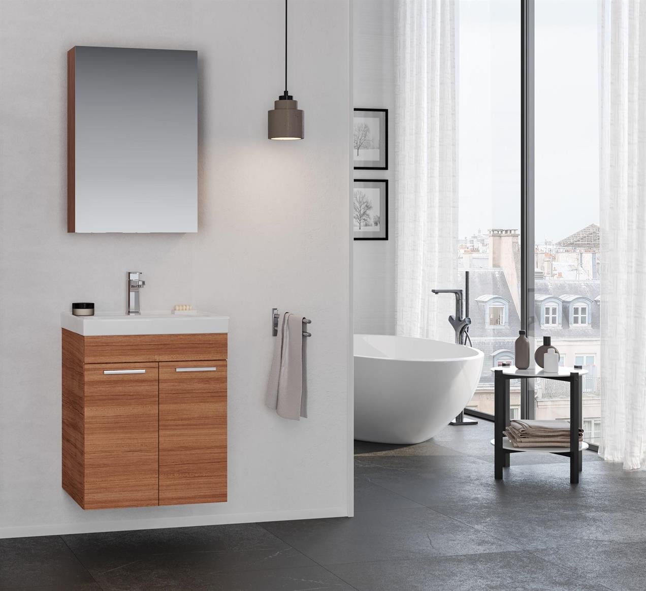 Orka Enez 55 cm MDF Teak Banyo Dolabı Takımı
