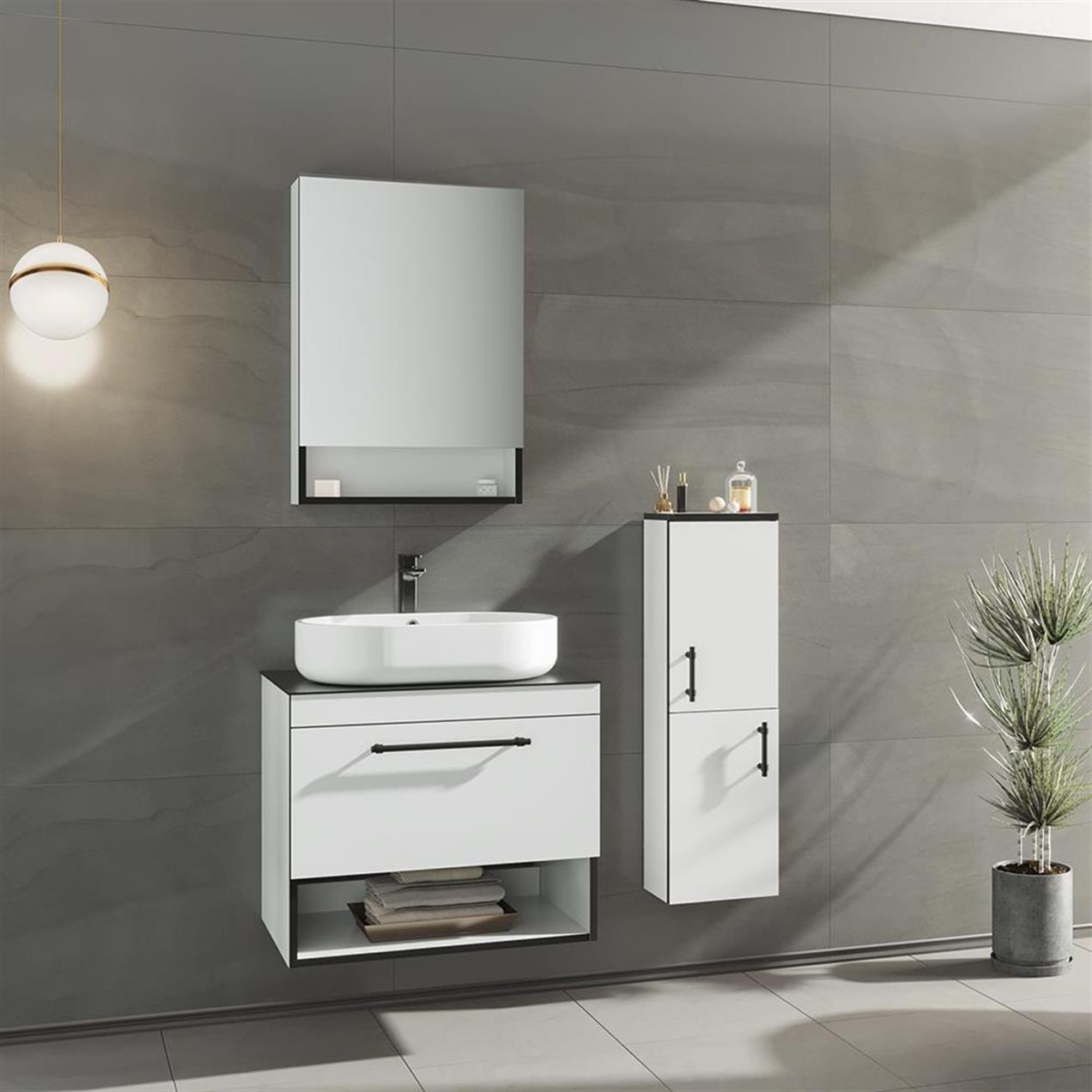 Orka Knidos 70 cm MDF Beyaz Banyo Dolabı Takımı ve Boy Dolabı