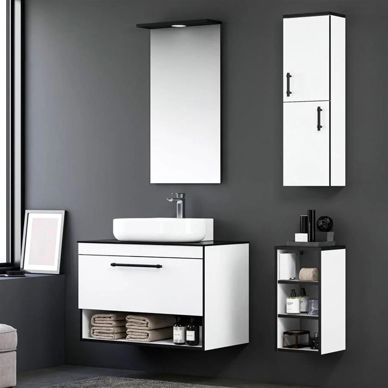 Orka Knidos 90 cm MDF Beyaz Banyo Dolabı Takımı ve Boy Dolabı