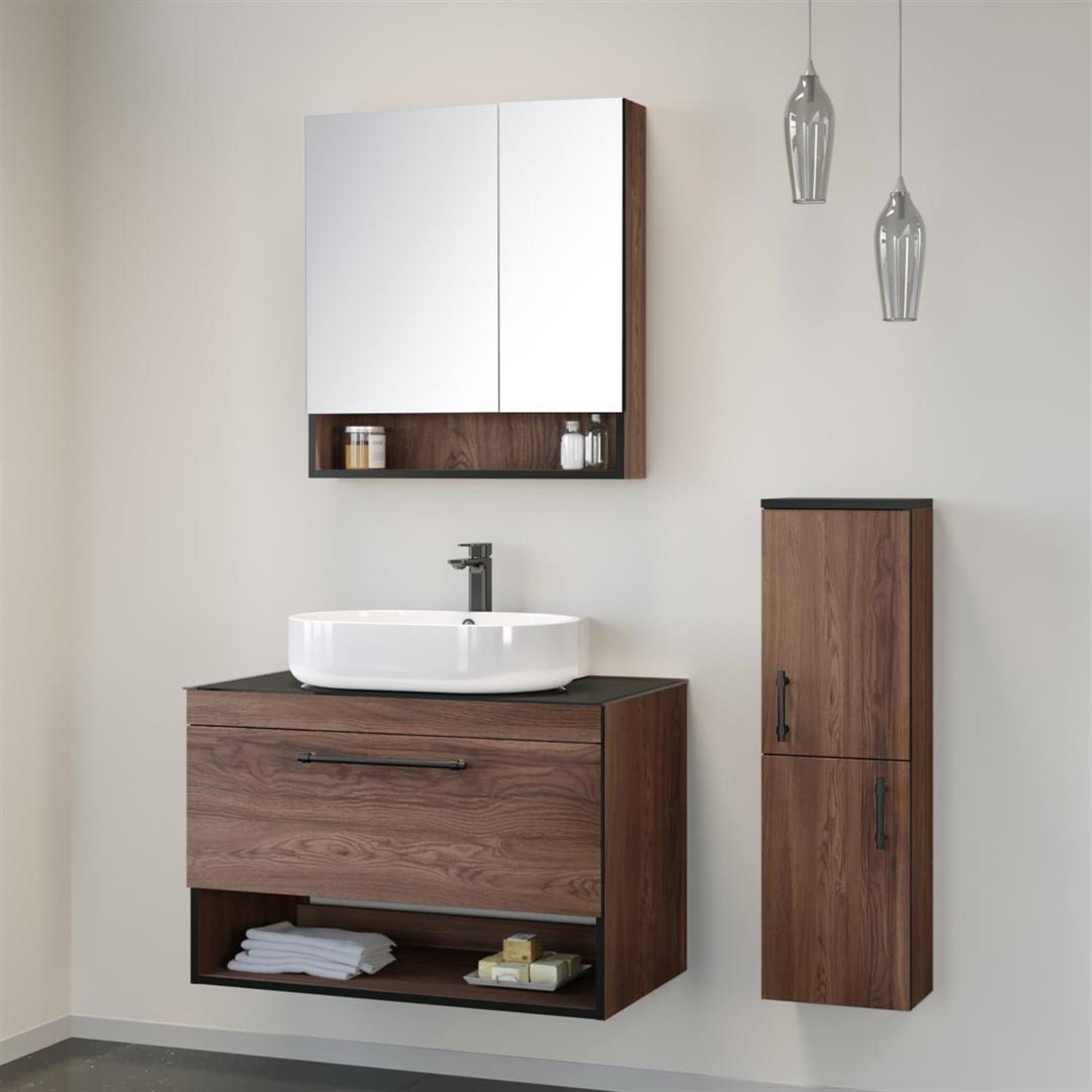 Orka Knidos 90 cm MDF Navaro Banyo Dolabı Takımı ve Boy Dolabı