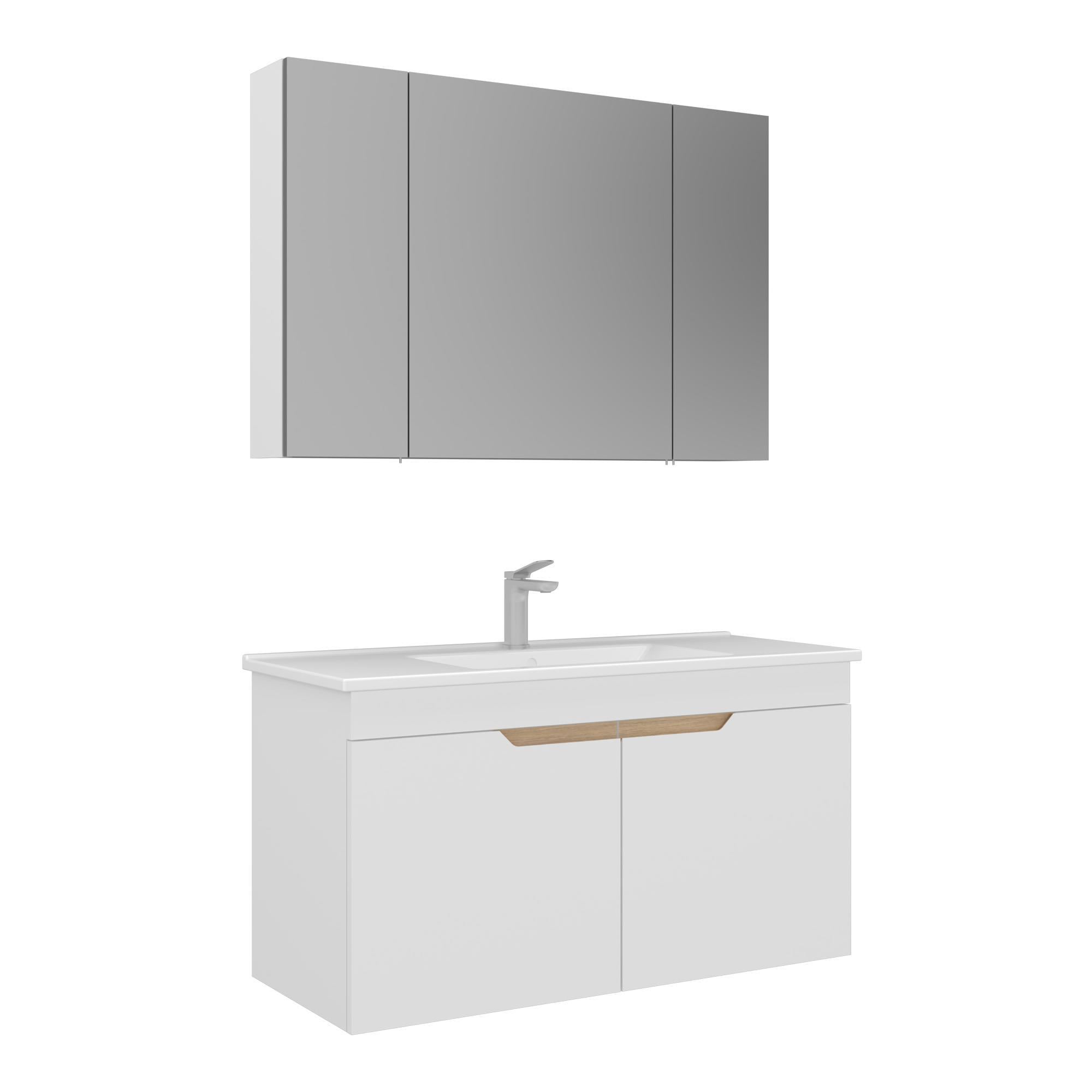 Orka Lena 100 cm Mat Beyaz Kapaklı Banyo Dolabı Takımı 