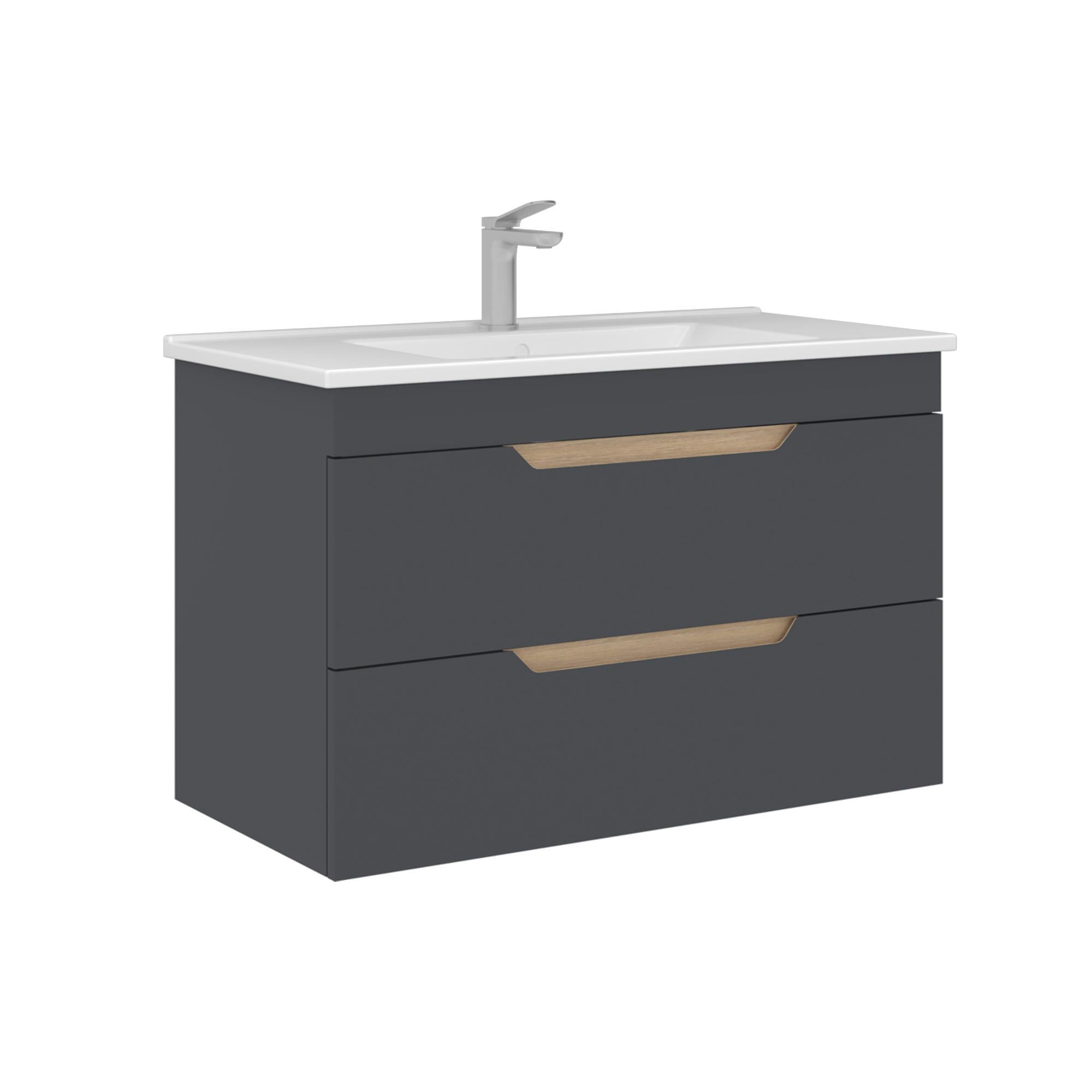 Orka Lena 85 cm Mat Antrasit Çekmeceli Banyo Dolabı Alt Modül Lavabo