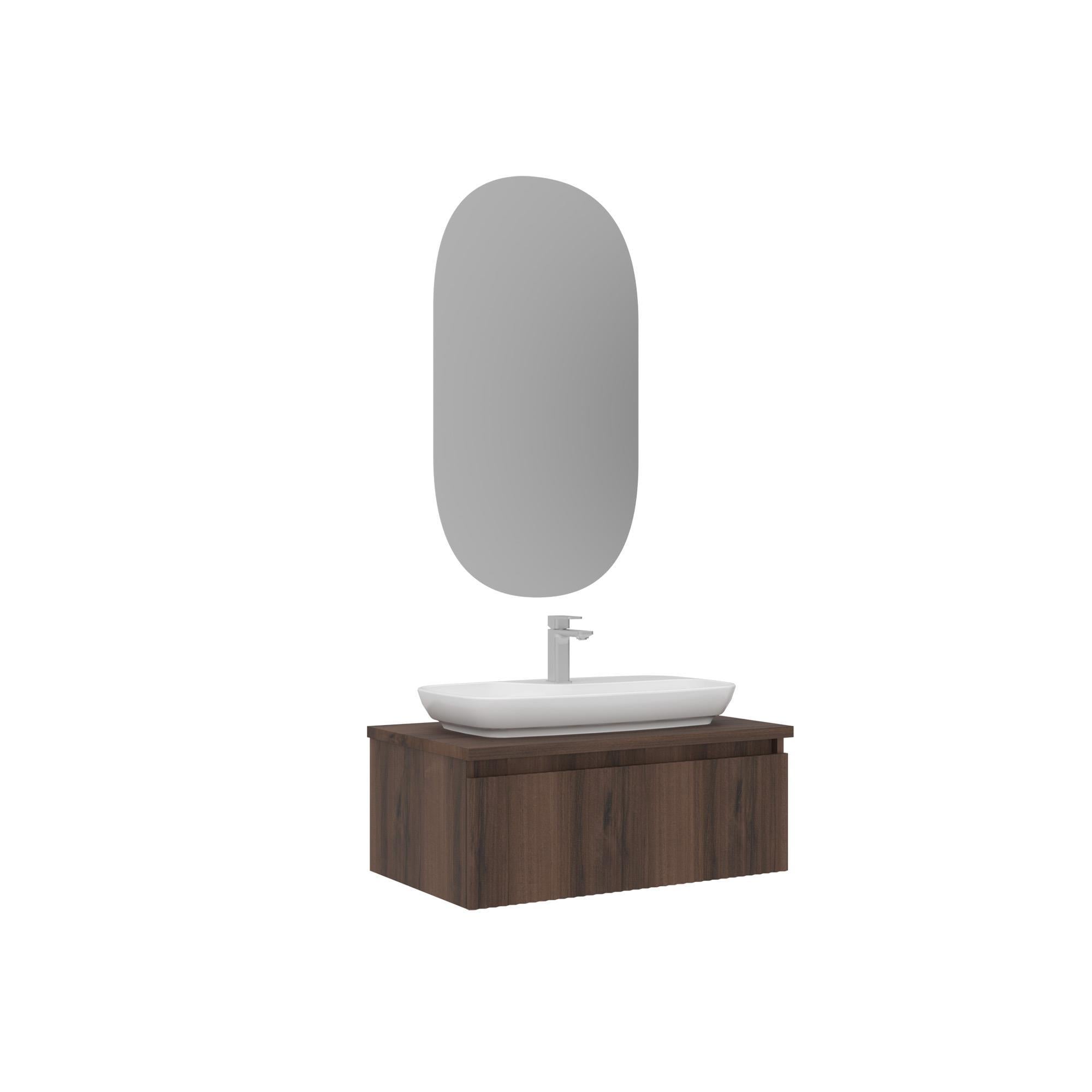 Orka Lentia 80 cm Ceviz Banyo Dolabı Takımı