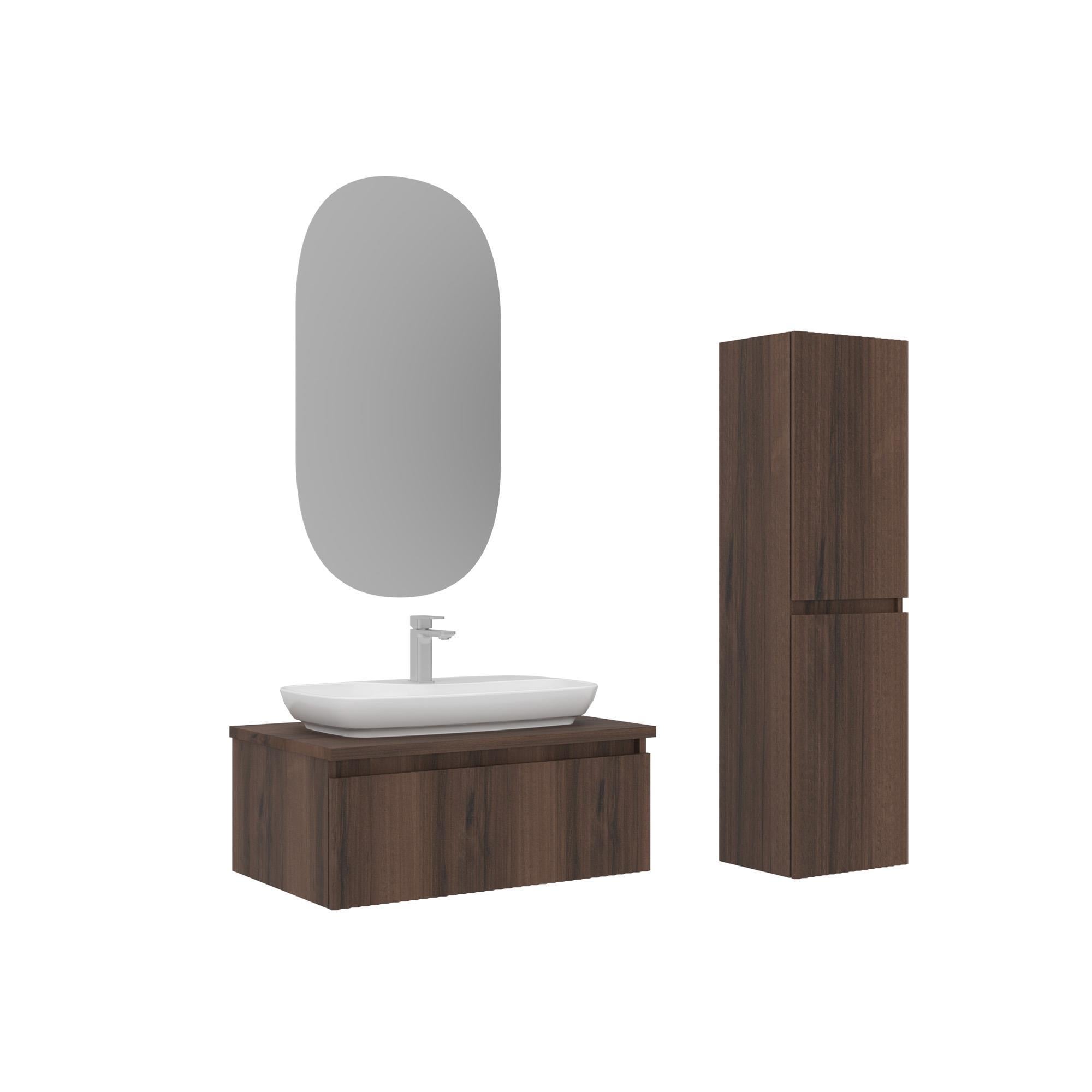 Orka Lentia 80 cm Ceviz Banyo Dolabı Takımı ve Boy Dolabı