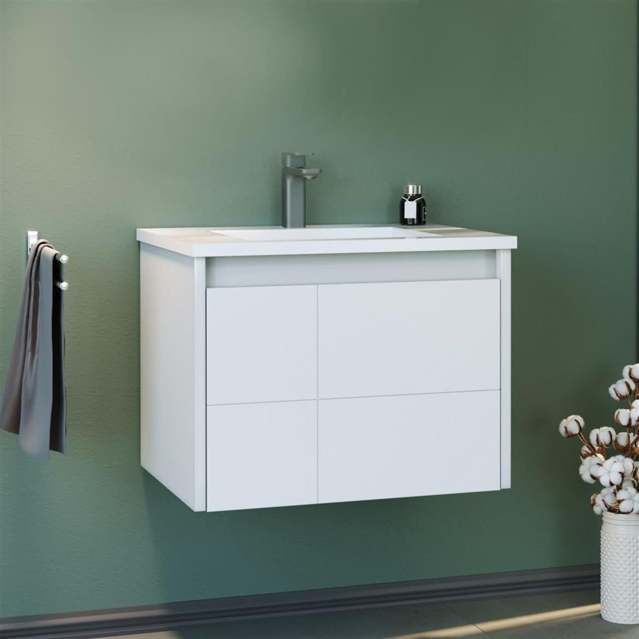 Orka Likya 60 cm MDF Mat Beyaz Banyo Dolabı Alt Modül ve Lavabo