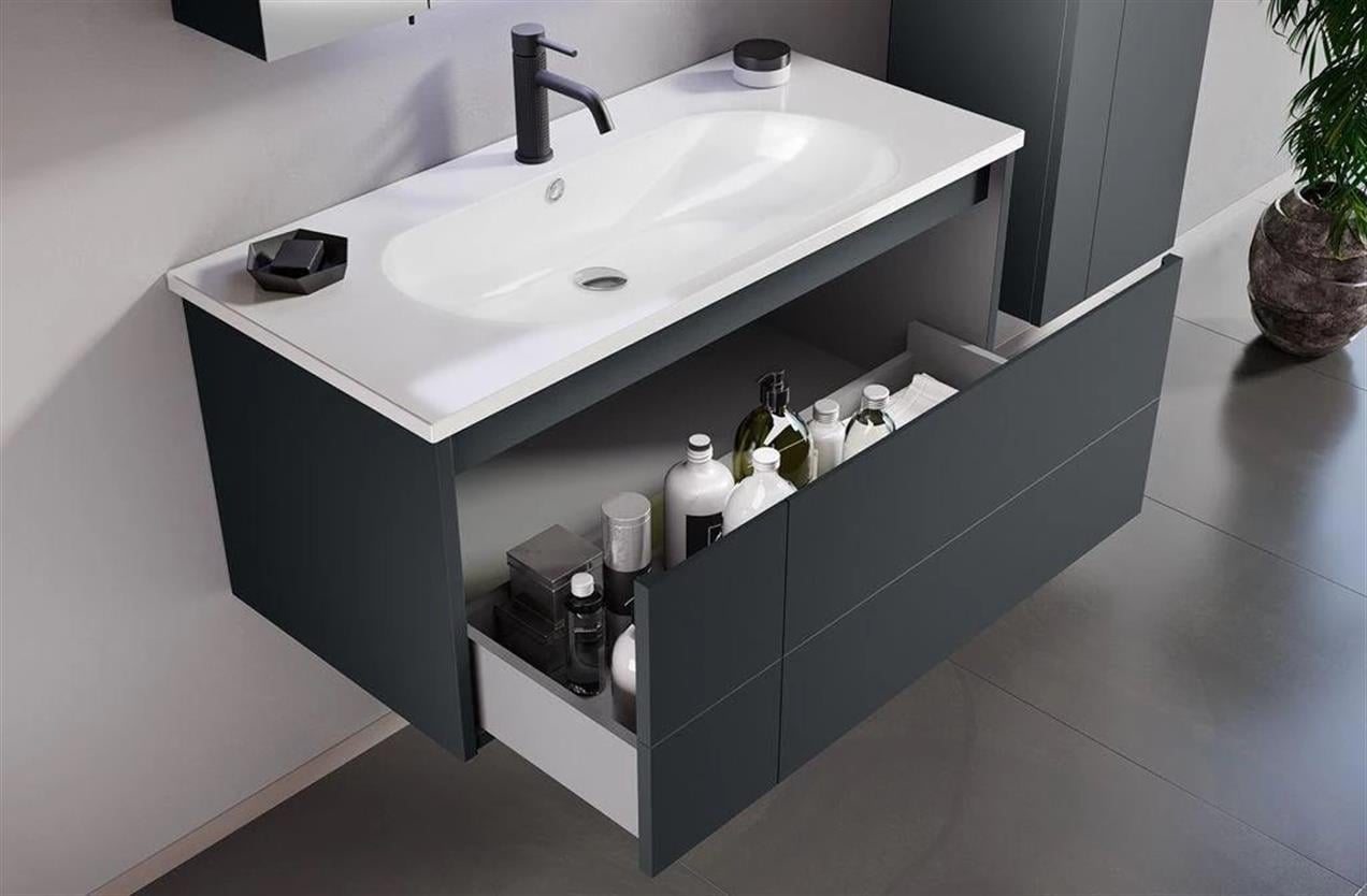 Orka Likya 80 cm MDF Antrasit Banyo Dolabı Alt Modül ve Lavabo
