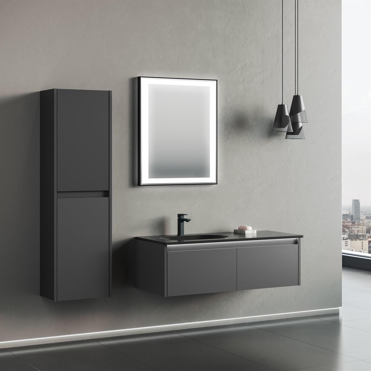 Orka Lisbon 110 cm MDF Antrasit Banyo Dolabı Takımı ve Boy Dolabı