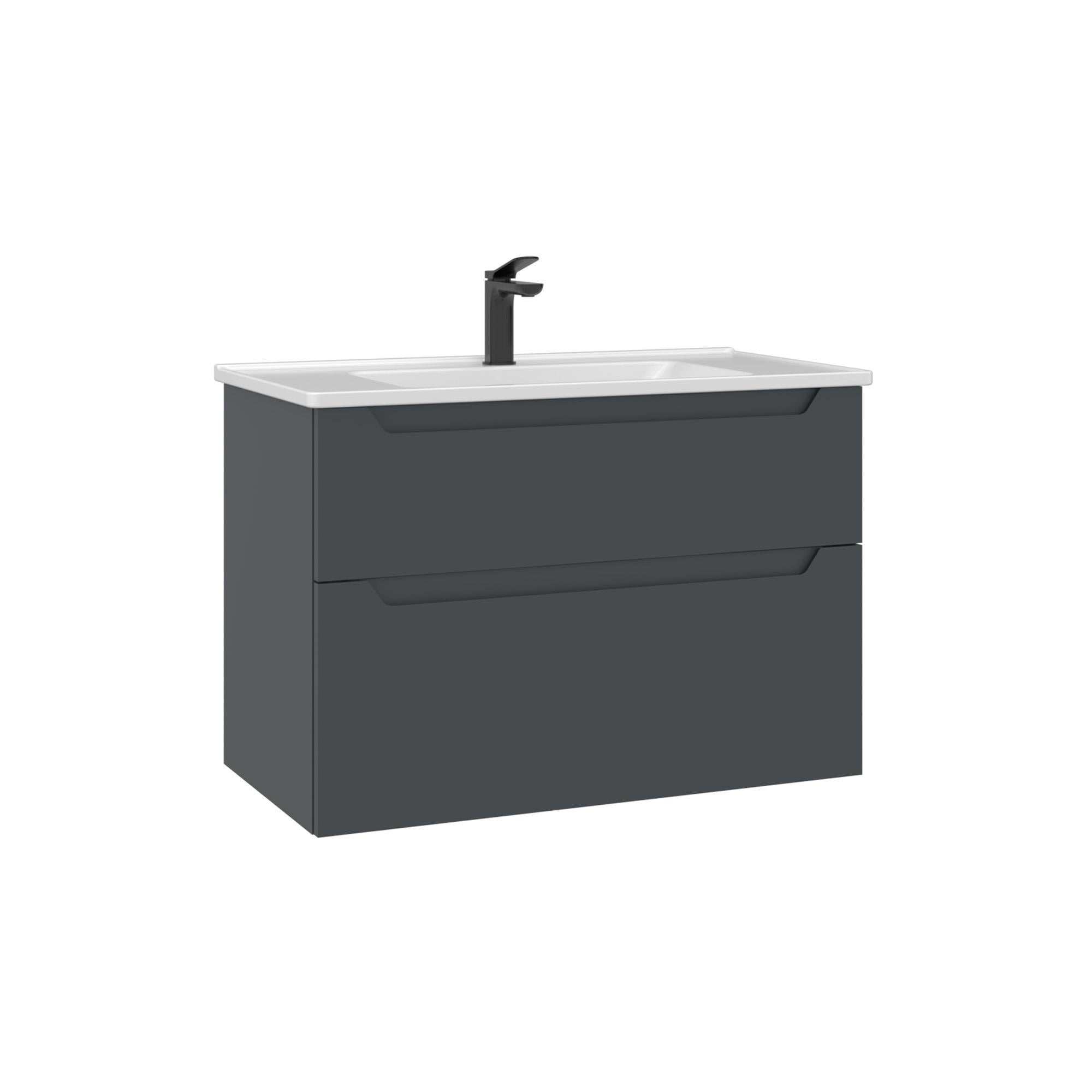 Orka Messina 85 cm Mat Antrasit Banyo Dolabı Alt Modül Lavabo
