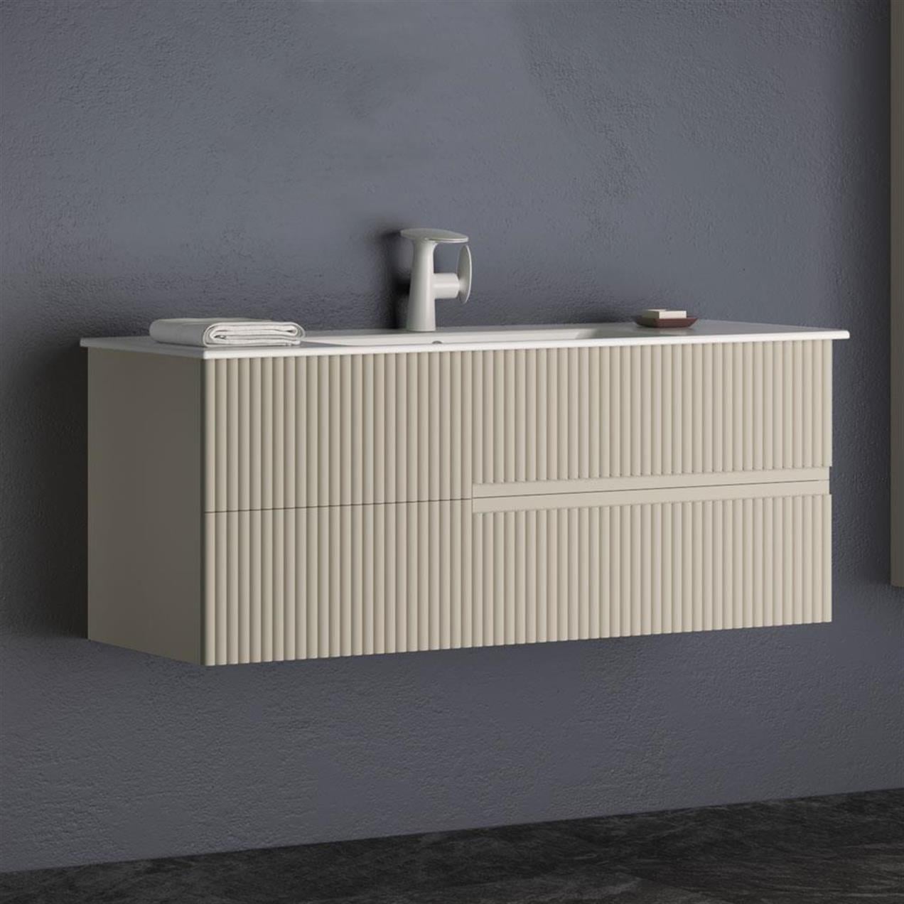 Orka Moonlight 120 cm Mat Vizon Banyo Dolabı Alt Modül ve Lavabo