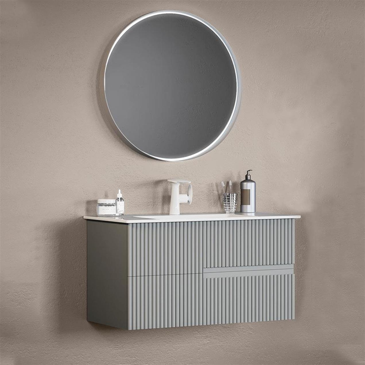 Orka Moonlight 90 cm MDF Mat Gri Banyo Dolabı Takımı