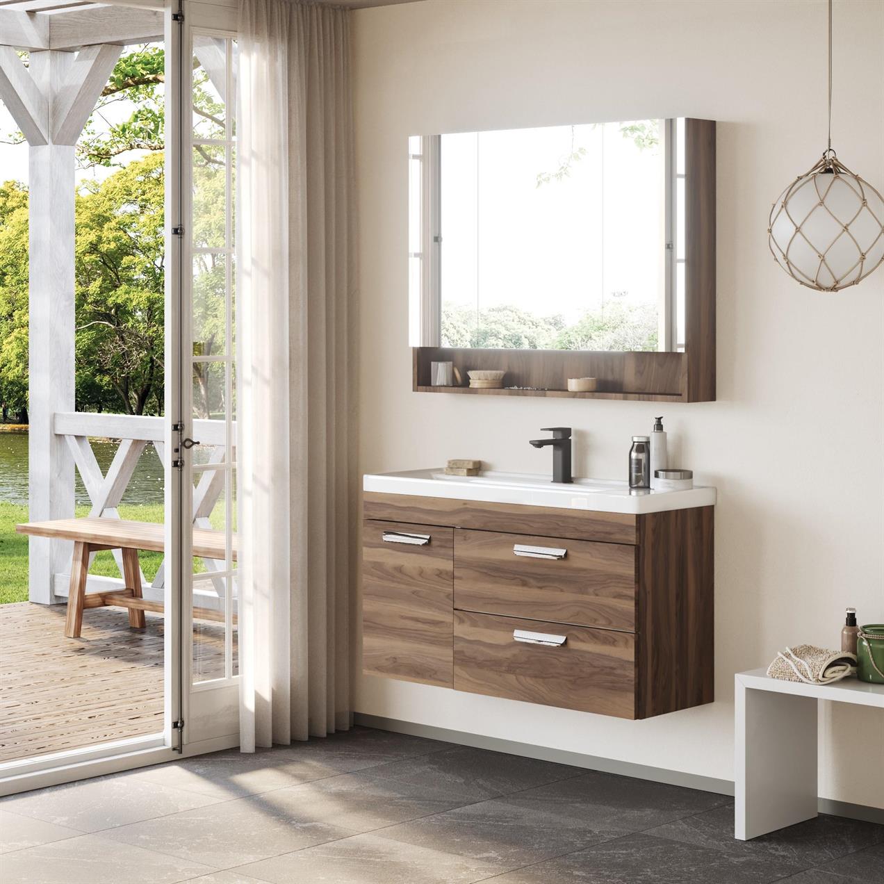 Orka Nova 100 cm MDF Tesbih Ceviz Banyo Dolabı Takımı