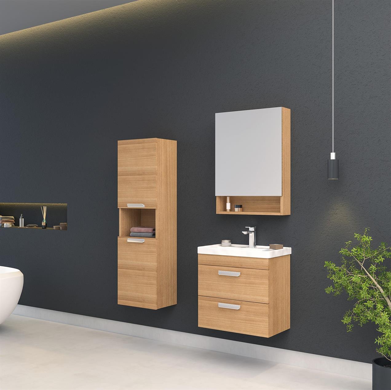 Orka Nova 60 cm MDF Morgana Kiraz Banyo Dolabı Takımı, Boy Dolabı