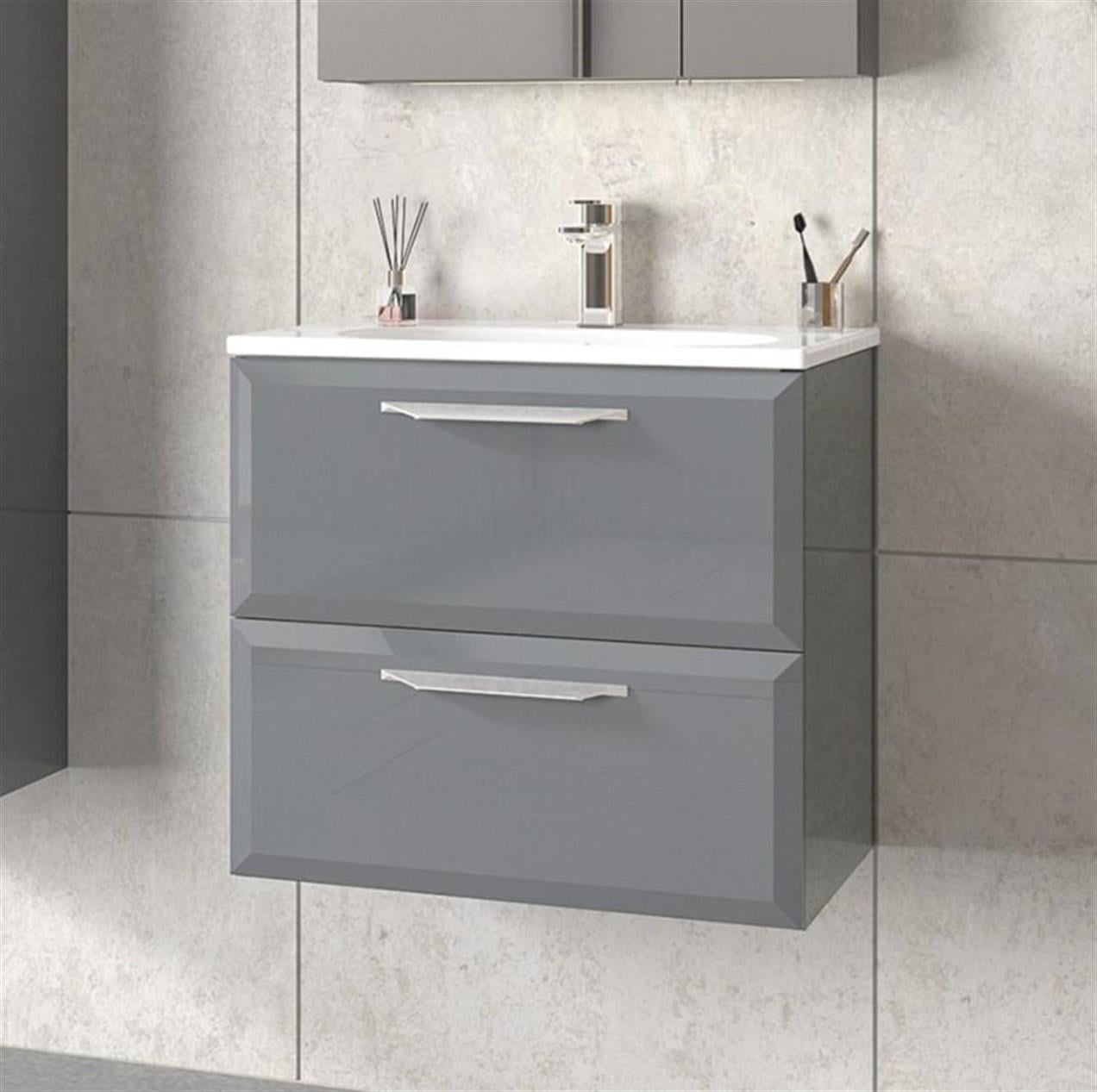 Orka Nuvola 65 cm MDF Parlak Gri Banyo Dolabı Alt Modül ve Lavabo