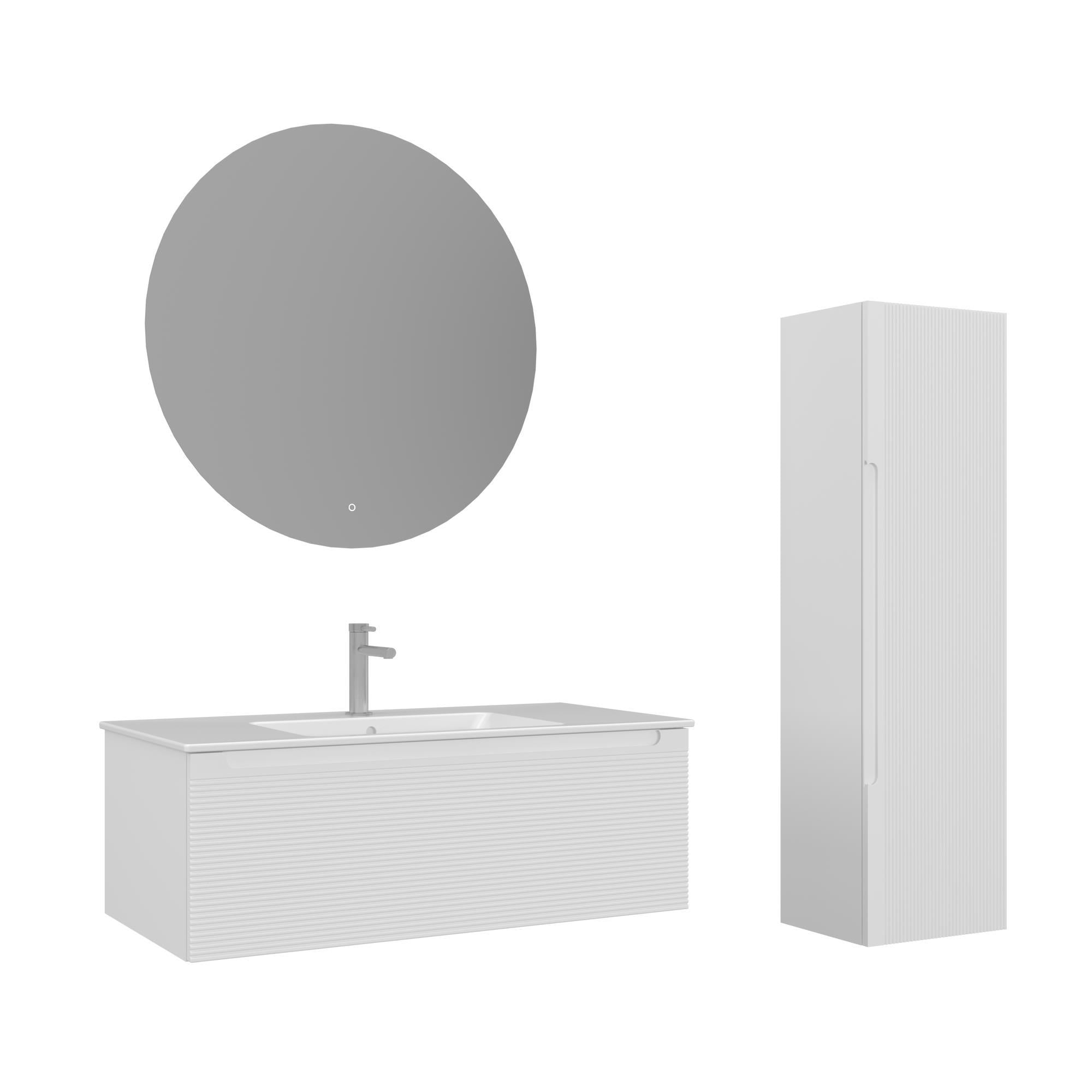 Orka Olbia 100 cm Mat Beyaz Banyo Dolabı Takımı ve Boy Dolabı
