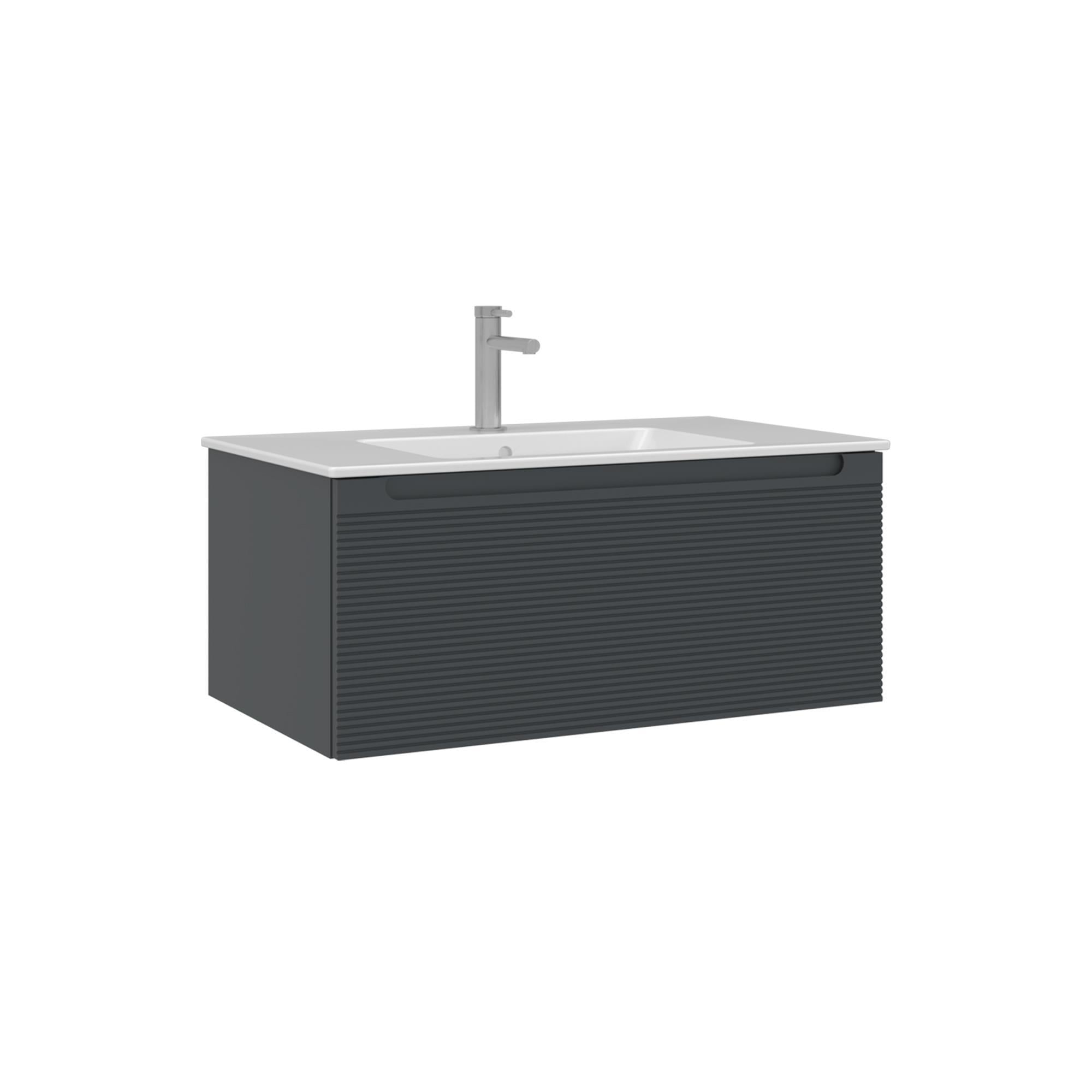 Orka Olbia 80 cm Mat Antrasit Banyo Dolabı Alt Modül Lavabo