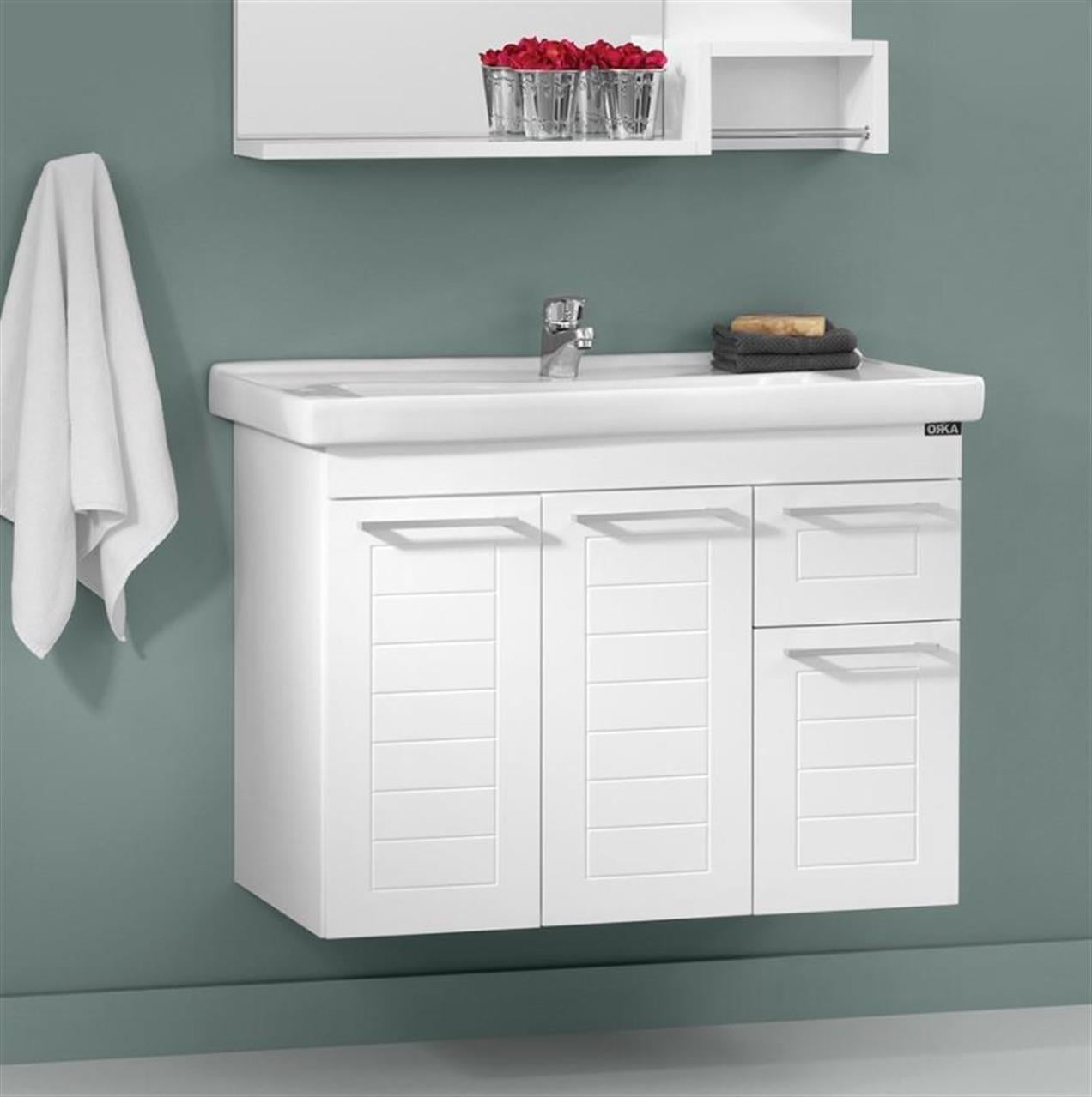 Orka Perge 85 cm Beyaz Banyo Dolabı Alt Modül ve Lavabo