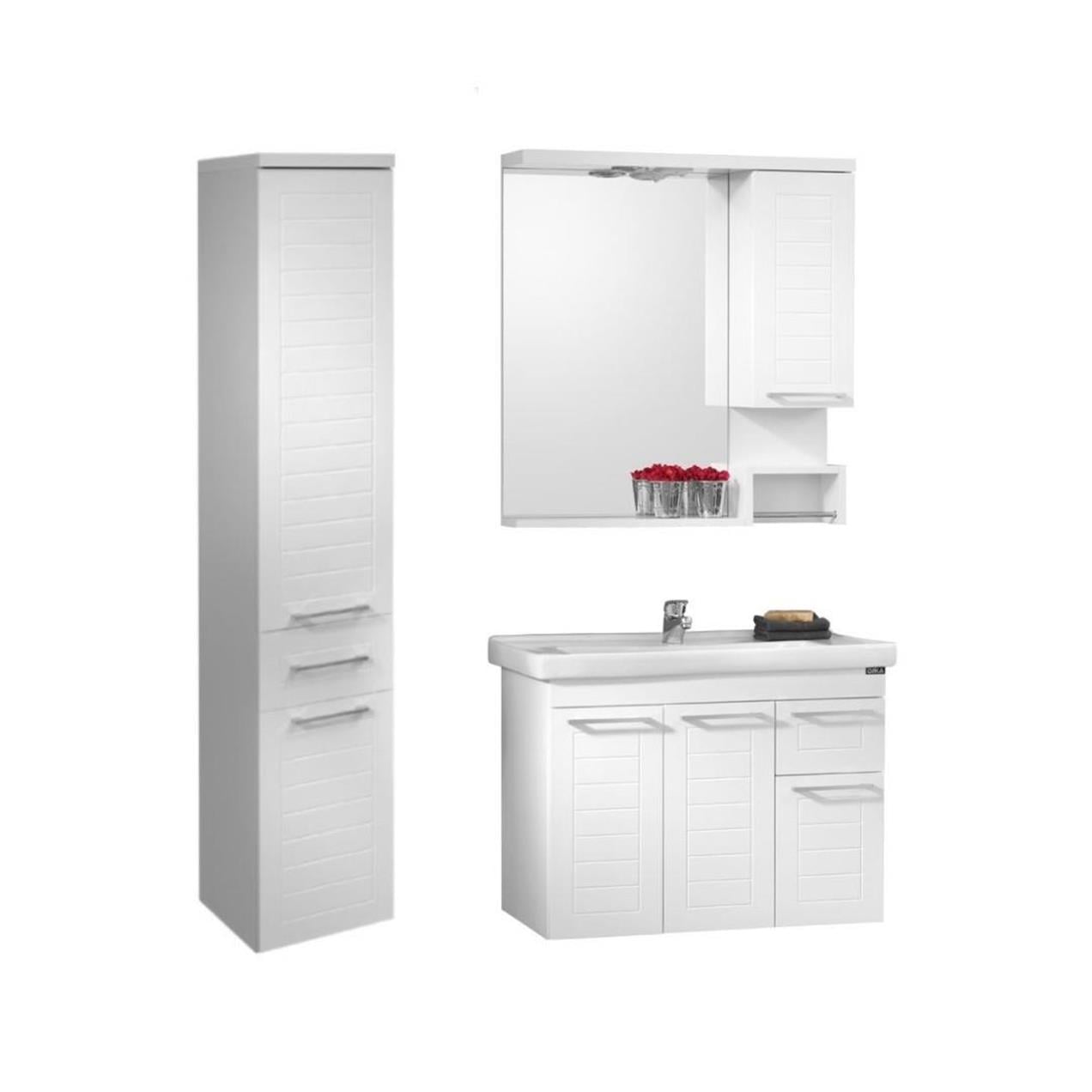 Orka Perge 85 cm MDF Beyaz Banyo Dolabı Takımı ve Boy Dolabı