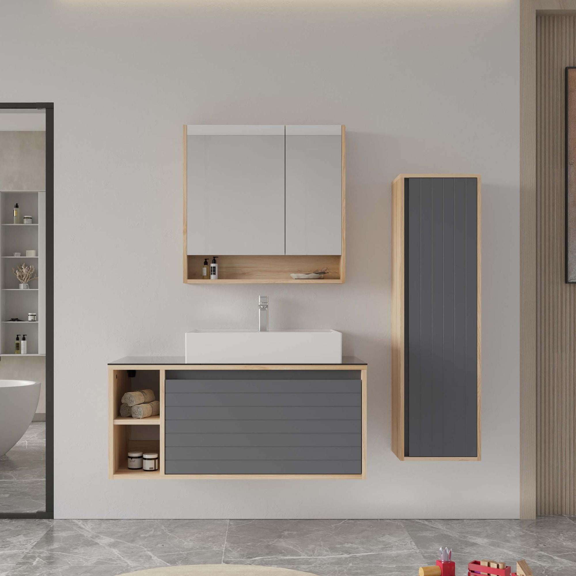 Orka Prato 100 cm Legnano Banyo Dolabı Takımı ve Boy Dolabı