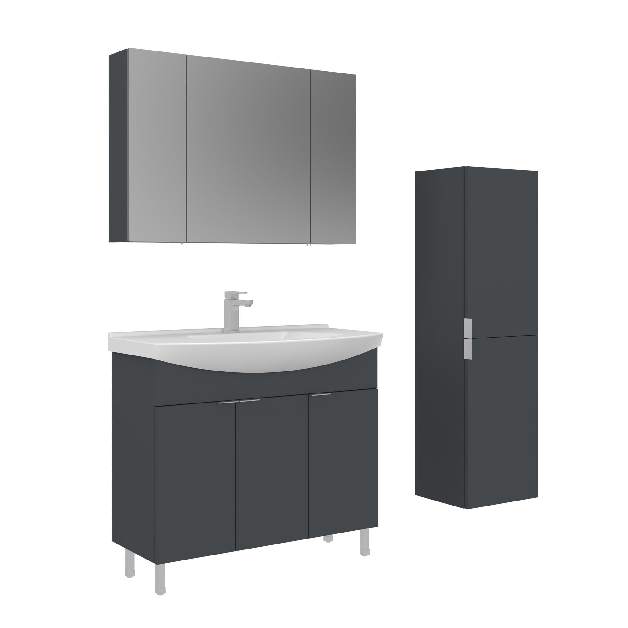 Orka Purus 100 cm Mat Antrasit Ayna Dolaplı Banyo Dolabı Takım ve Boy Dolabı (Ayaklı)